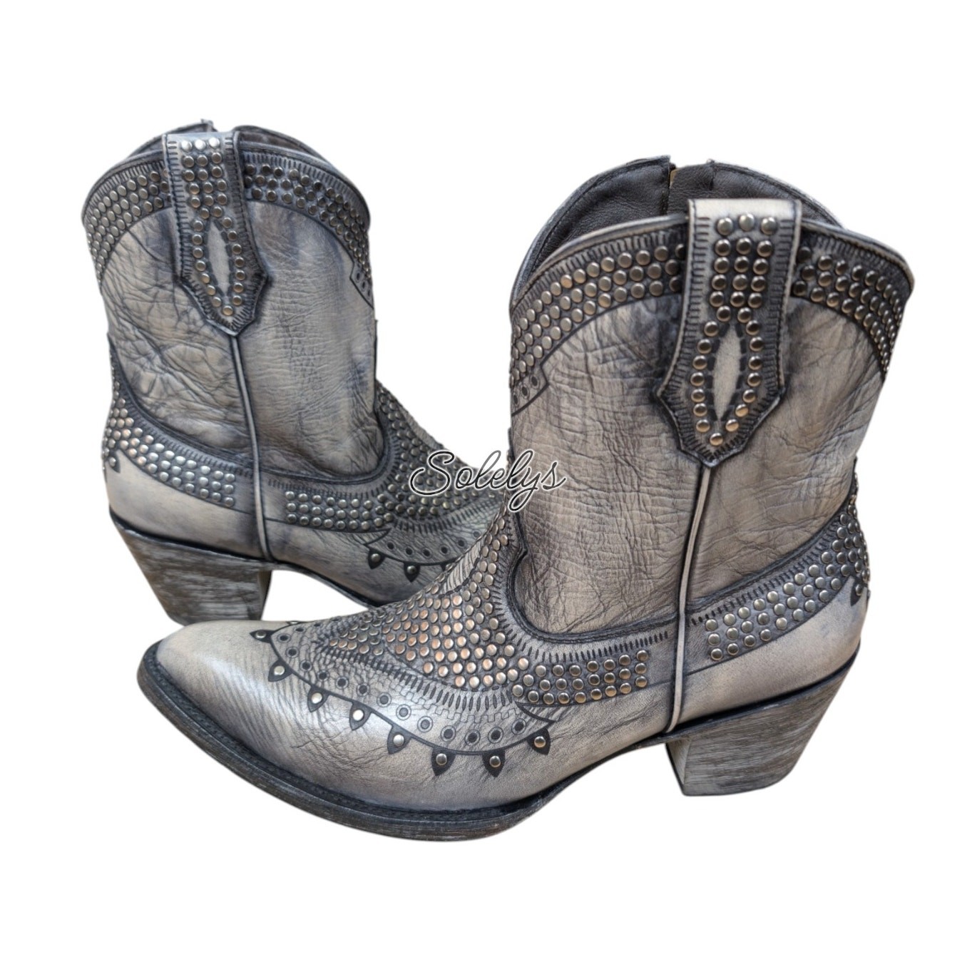 Old Gringo RARE Gunmetal Nailhead Studded Leather Distressed Cowboy Boot 9.5B