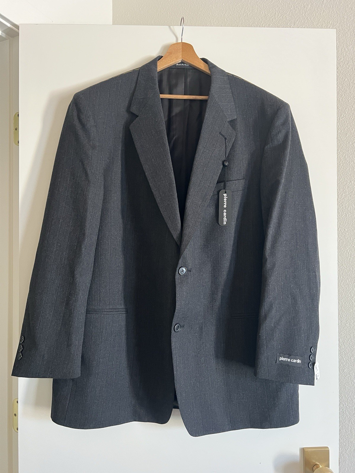 Pierre Cardin Gray Pinstripe jacket 46L Wool Two-Button 41W 31″