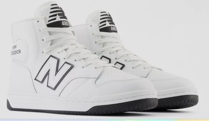 NEW BALANCE 480 SIZE 10 TO 15 MENS WHITE ORANGE BLACK HIGH TOP SNEAKER