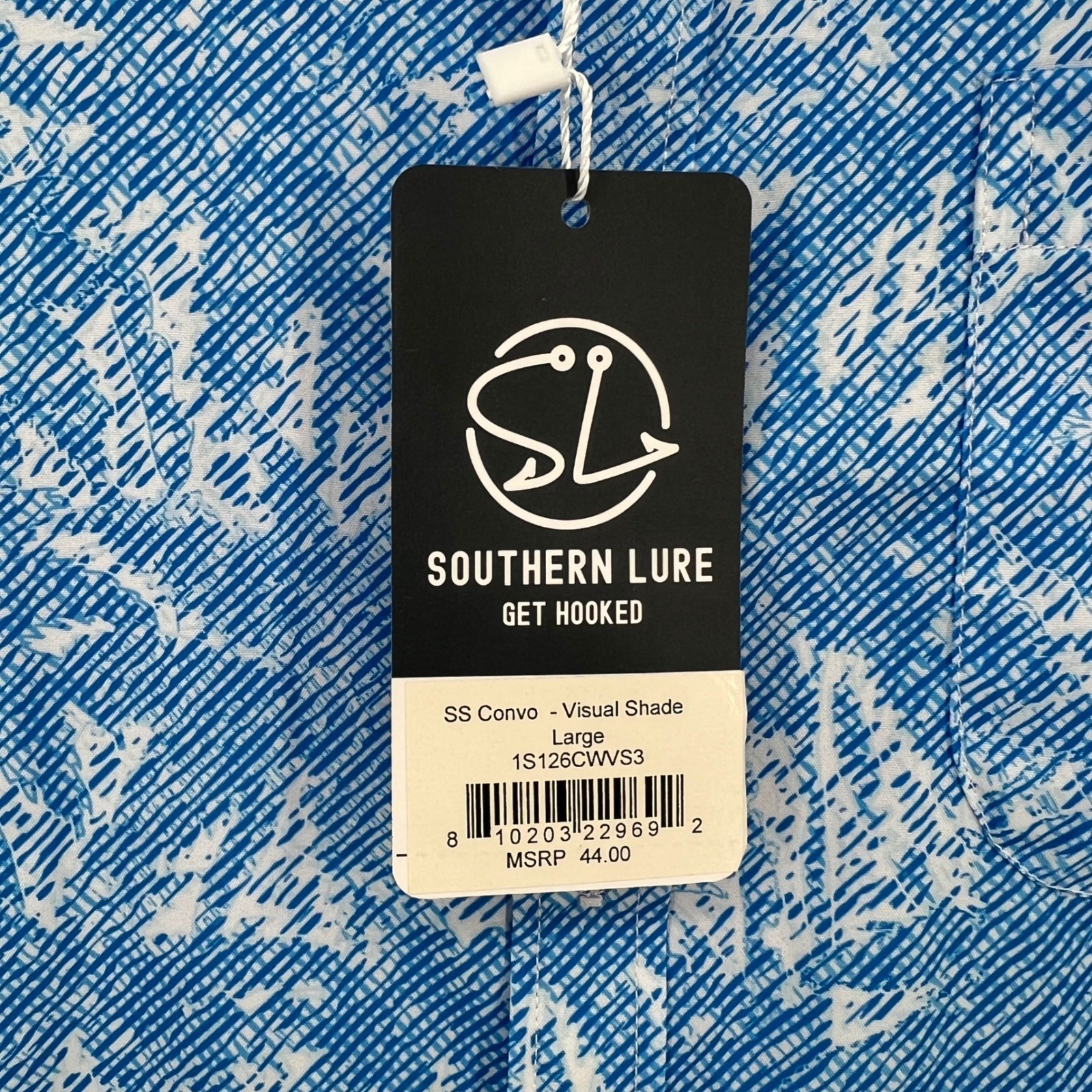 NEW Southern Lure SS Convo Visual Shade Blue White Pattern Shirt Mens Large