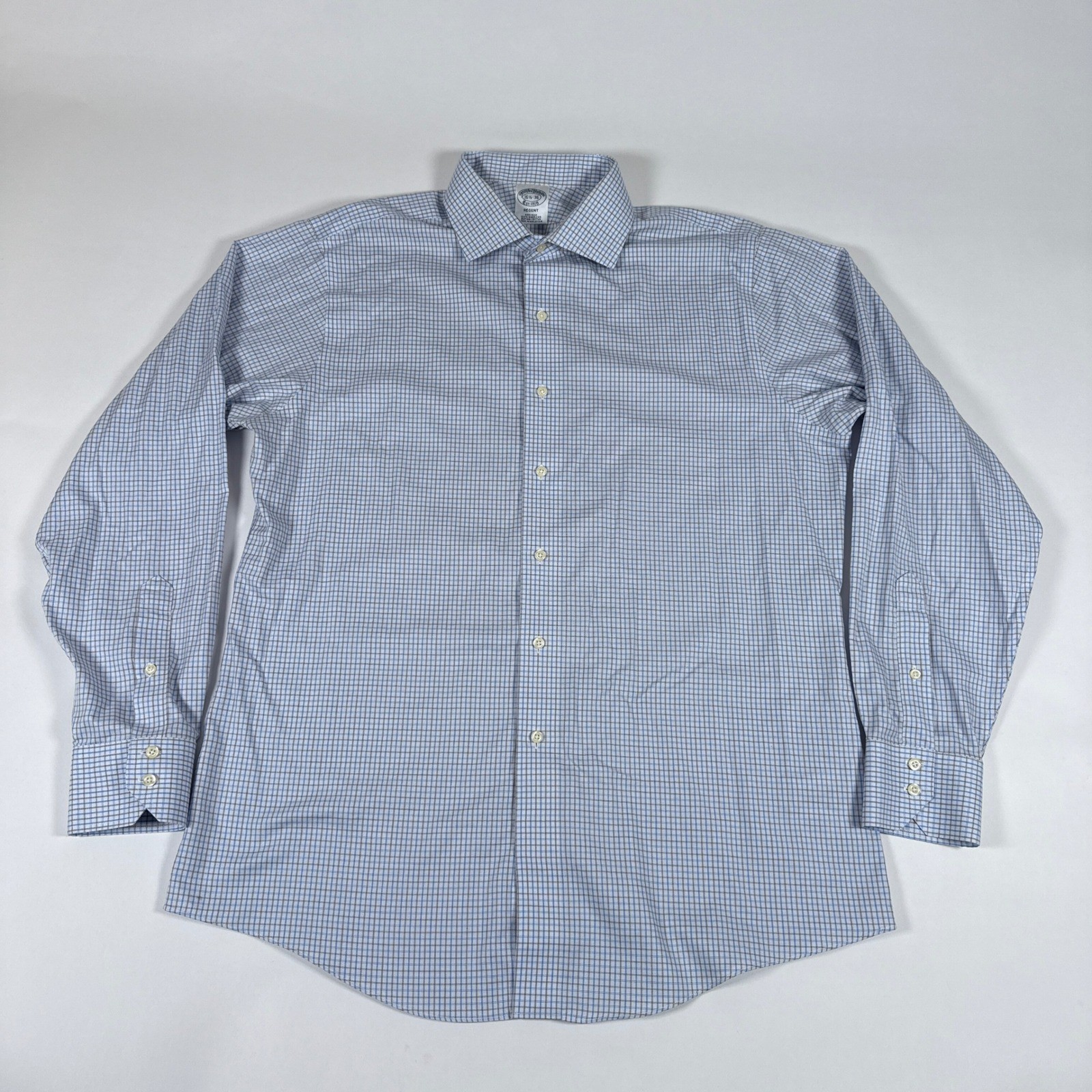 Brooks Brothers Shirt Mens 16.5 36 Blue Check Regent Non Iron Preppy Button Up