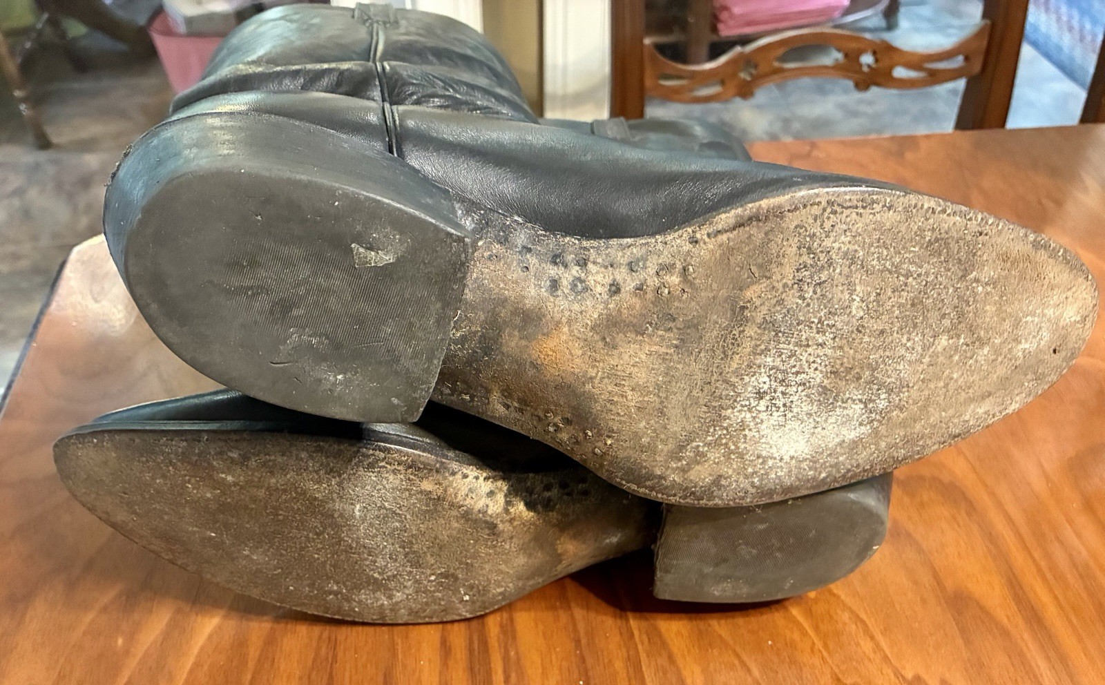 Vintage J. Chisholm Men’s Black Leather Western Cowboy Boots Size 13D USA Snip