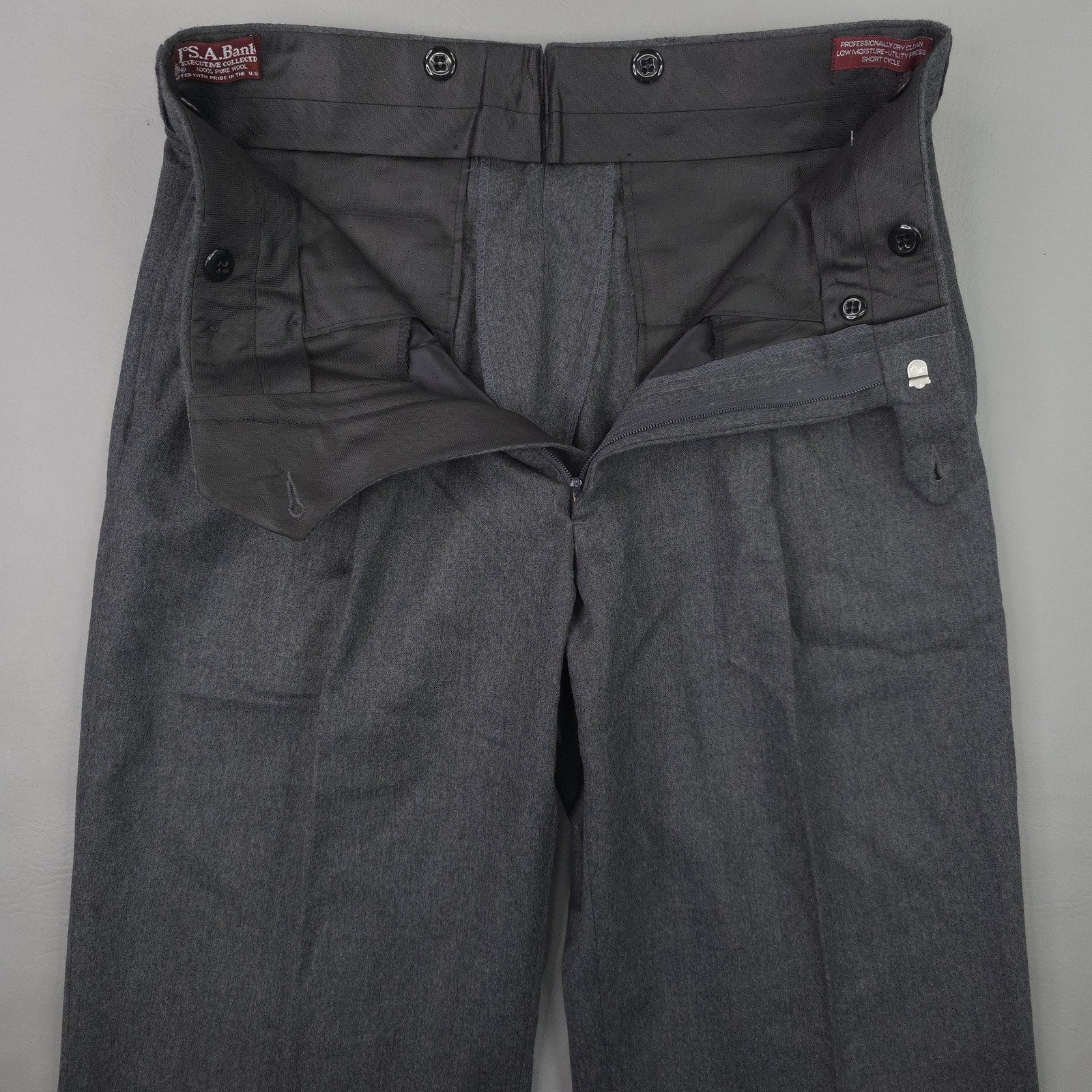 Vintage Jos A Bank Pants Mens 32×36 Gray Wool Pleated Unhemmed USA Executive