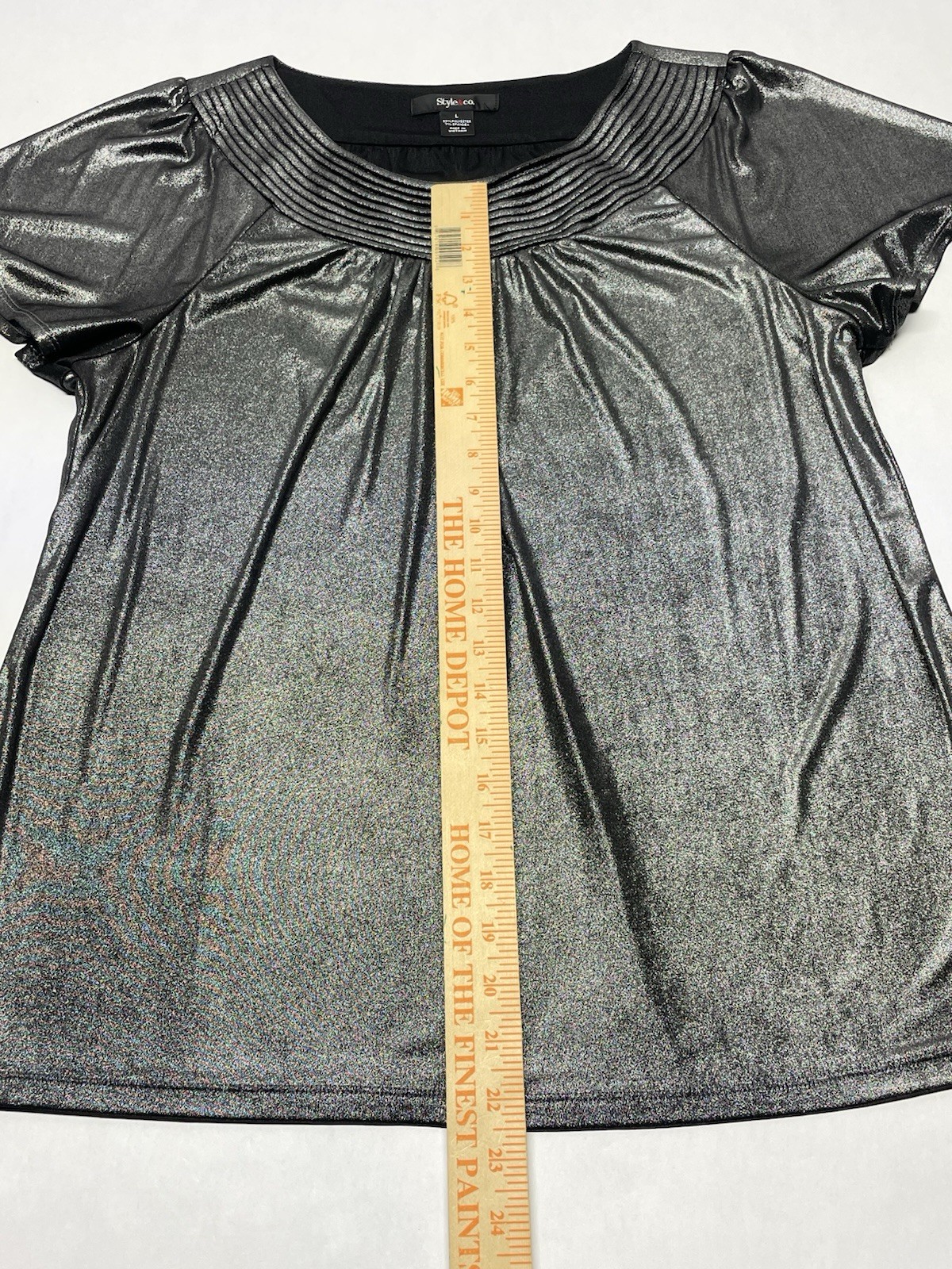 Silver Metallic Liquid Knit Flutter Sleeve Top Size L Y2K Cyber Fairy Whimsigoth