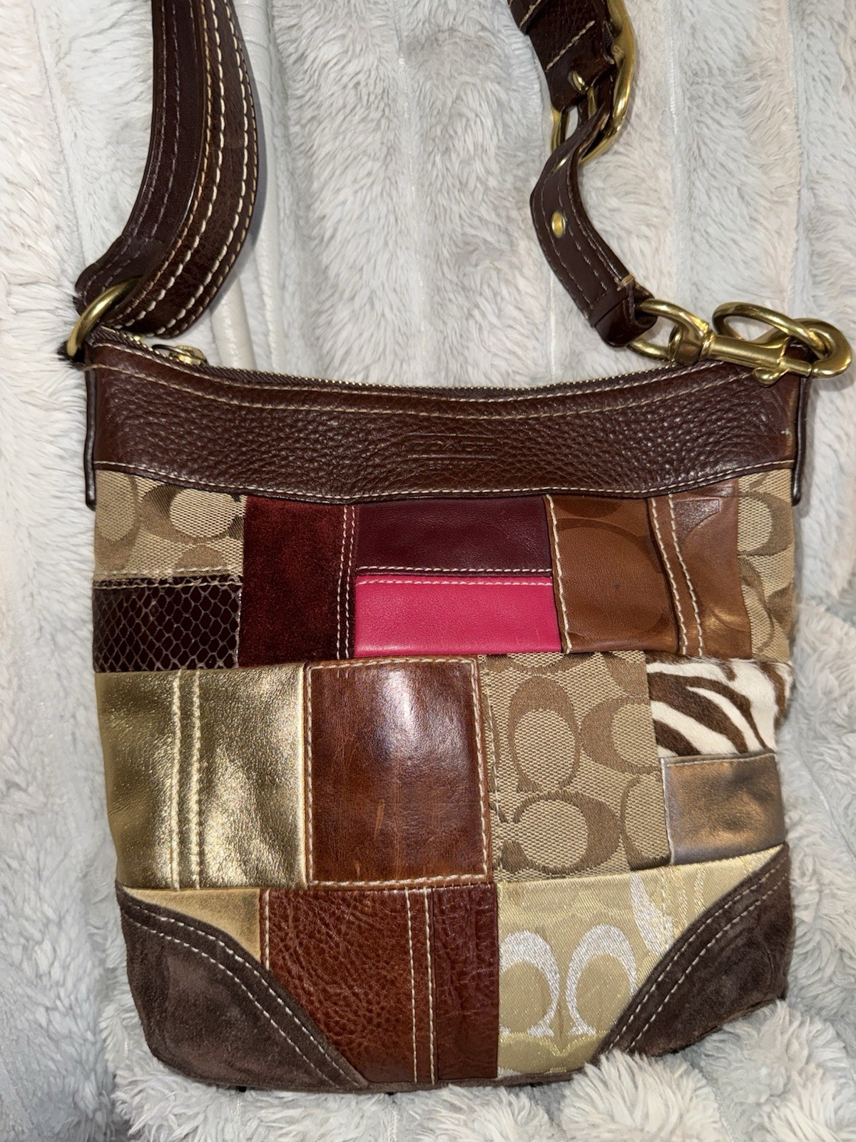 Coach Patchwork Shoulder Bag Item 10435 EUC Multicolor Gold Hardware