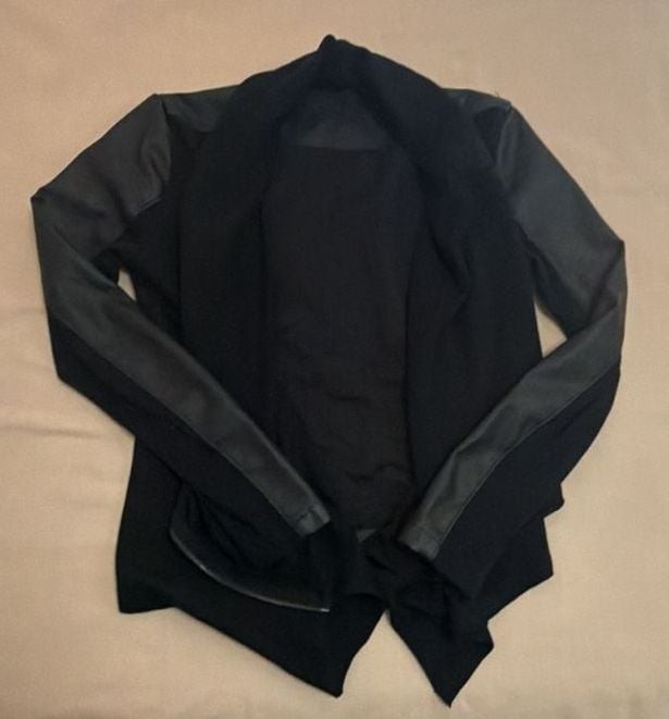 BlankNYC Black Faux Leather & Knit Asymmetric Drape Zip Moto Jacket Size S