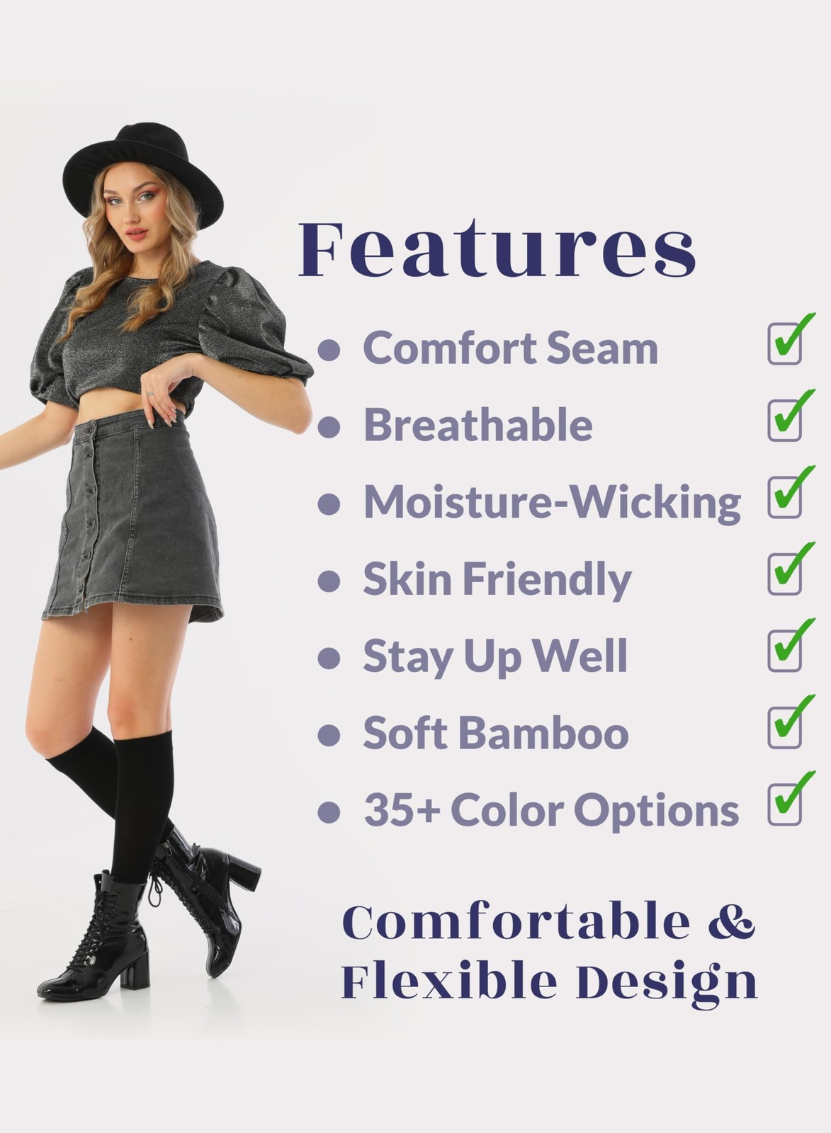 Hugh Ugoli Women’s Rayon Knee High Socks | Comfort 8-11, 02- Black (4 Pairs)