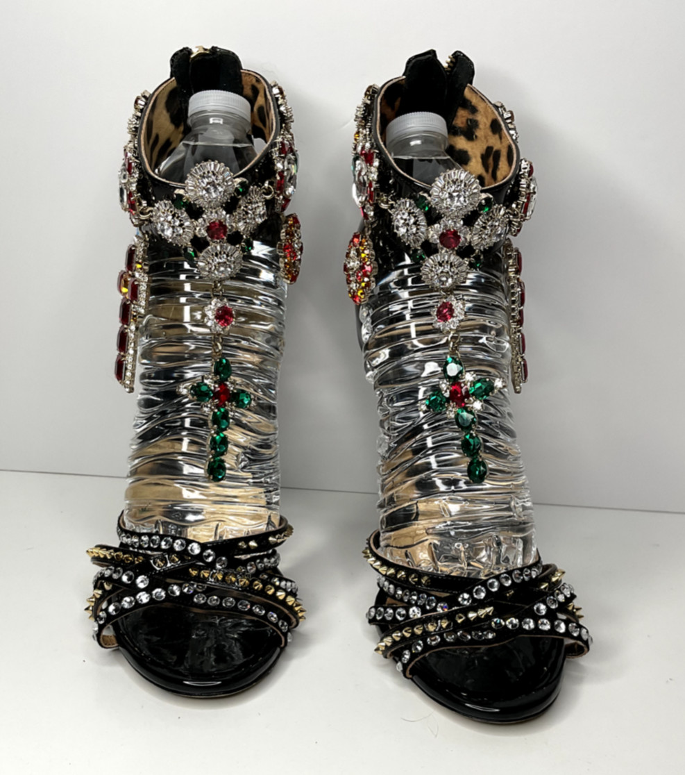 Philipp Plein 9 Fashion Show Crystals Cross Crucifix Rhinestones Heels Pumps