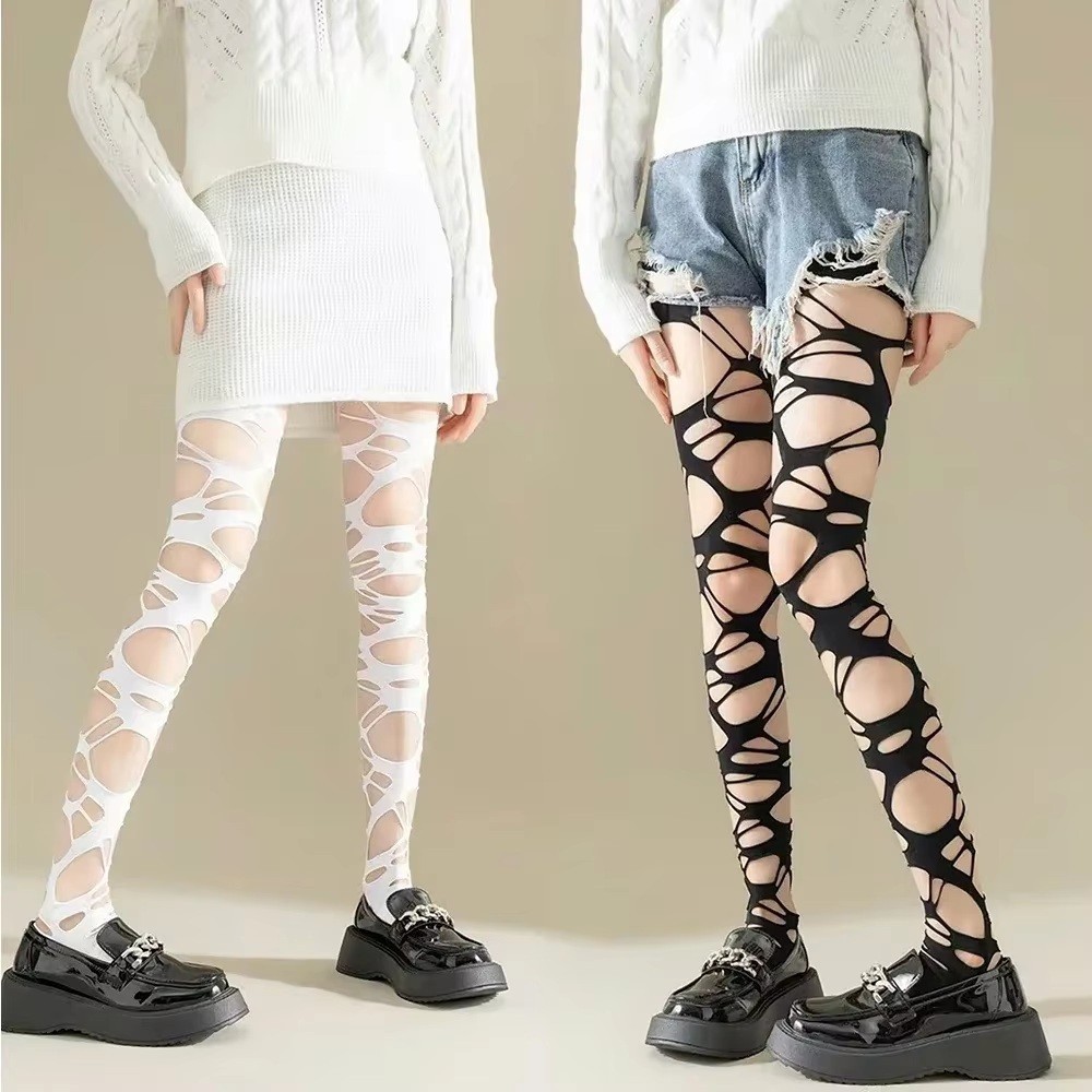 TATTERED RIPPED DISTRESSED MUMMY COSTUME BANDAGE GOTH FOOTLESS PANTYHOSE TIGHTS