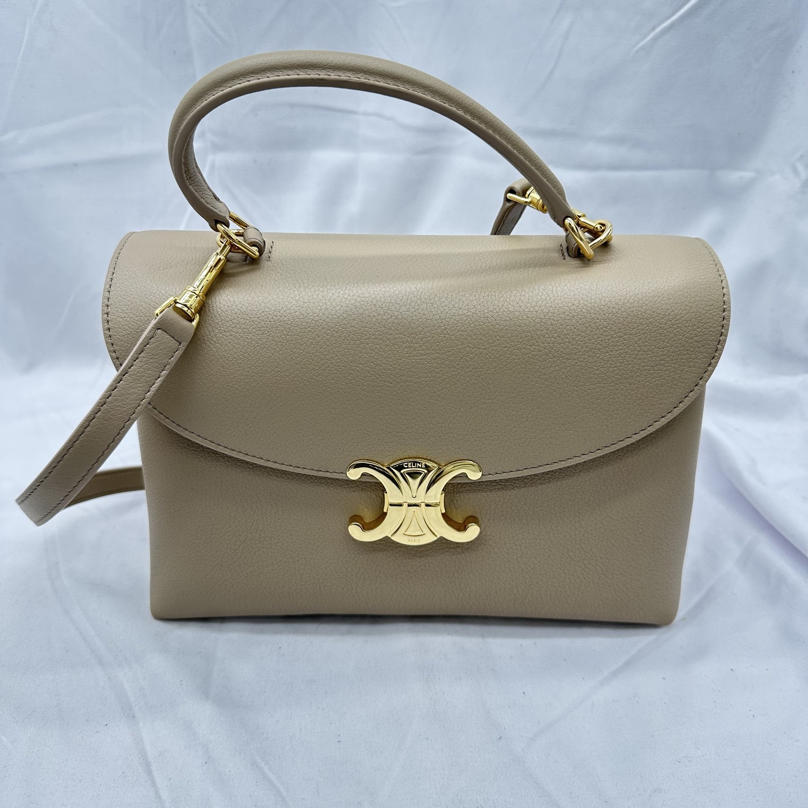 Celine Womens Medium Nino crossbody Top Handle Bag Leather Safari