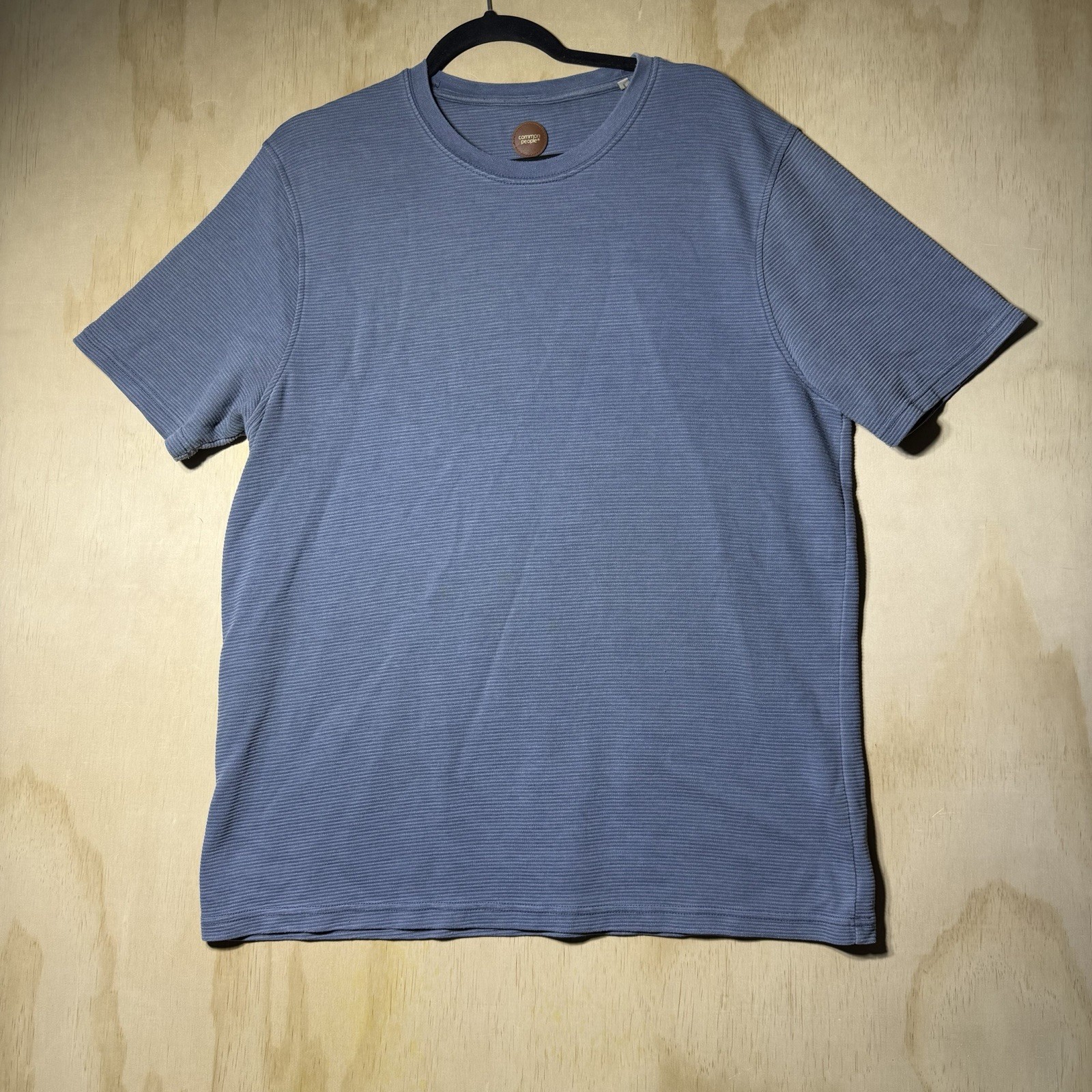 Common People Ribbed Knit T Shirt Large Blue Short Sleeve Casual Minimalist Tee