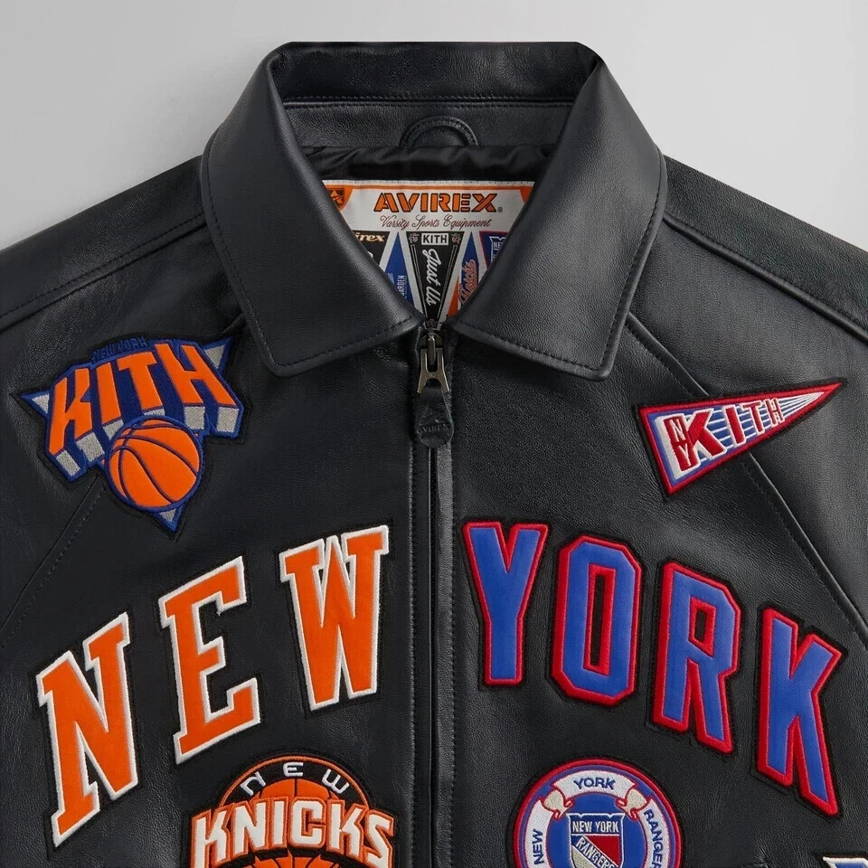 Avirex Knicks x Rangers Madison Square Garden Leather Varsity Jacket NWT