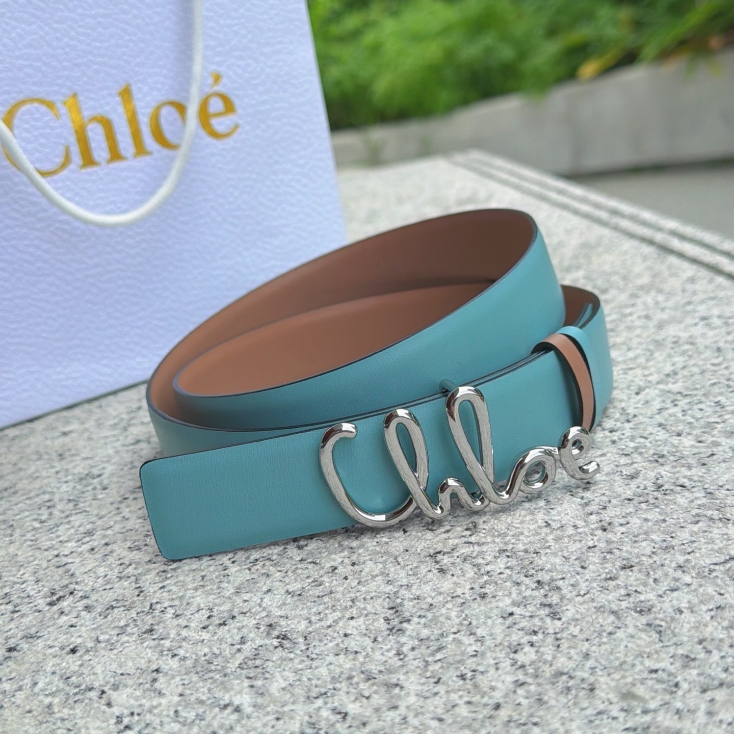 Chloe light blue leather belt