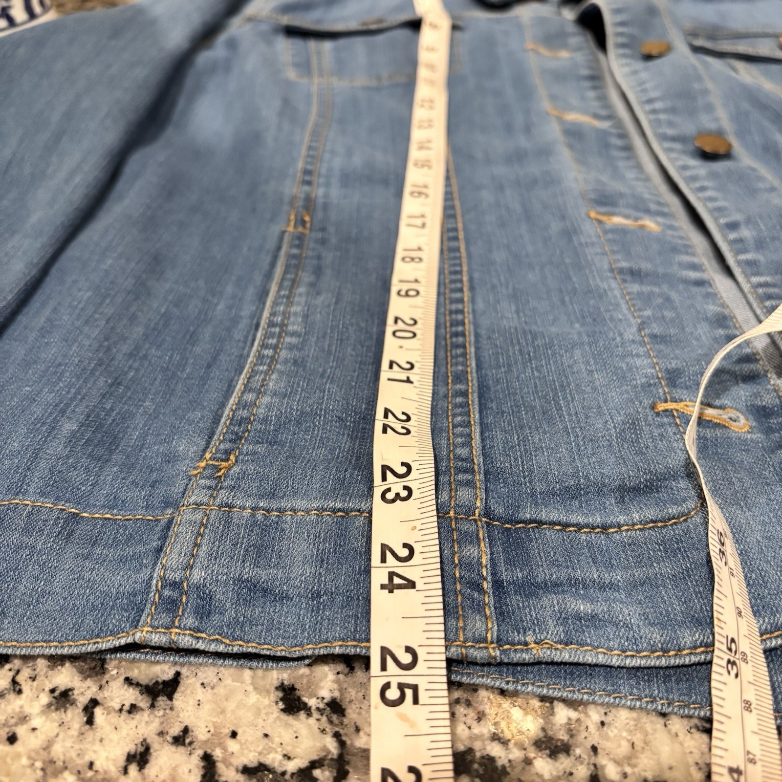 Blue Denim Jacket Button Front Chest Pockets Lightweight Classic Cotton Blend