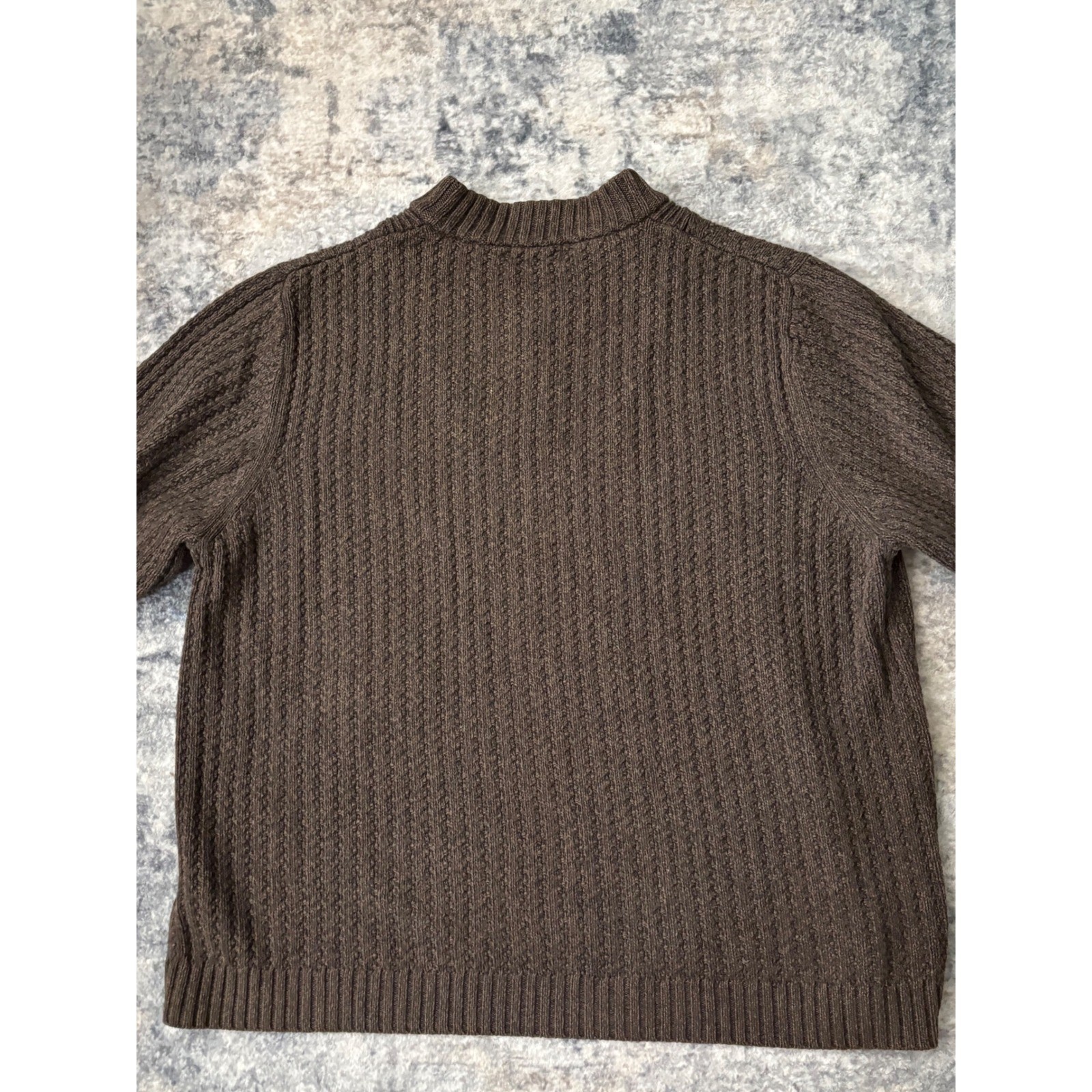 Vtg Eddie Bauer Fisherman Henley Sweater Mens L Brown Chunky Cable Knit Cotton