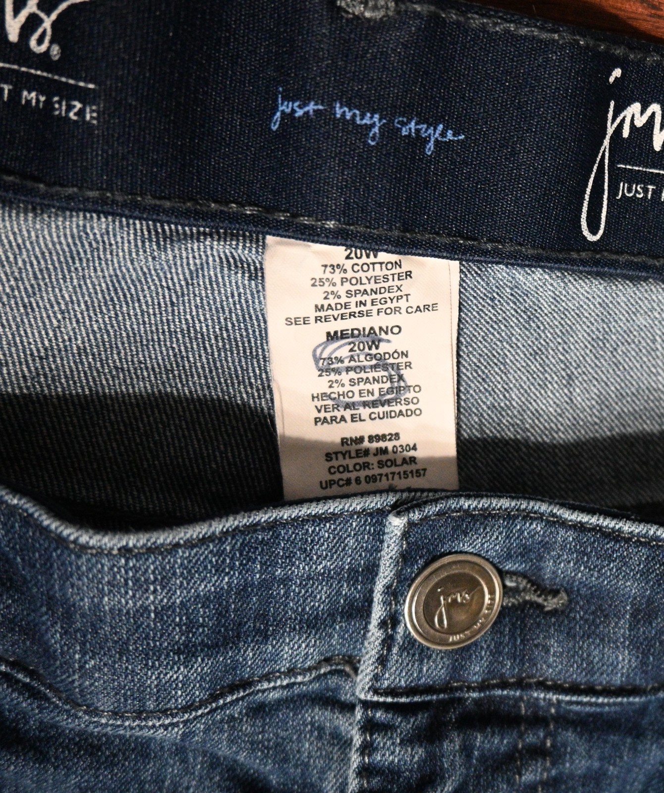 Just My Size Womens Plus Size 20 Denim Jeans Comfort Waist Band Medium Wash JMS