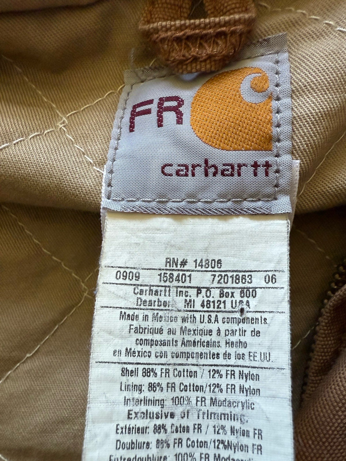 Carhartt J237 FRJ BRN Flame Resistant Hooded Jacket XL 2009 Full Zip Workwear