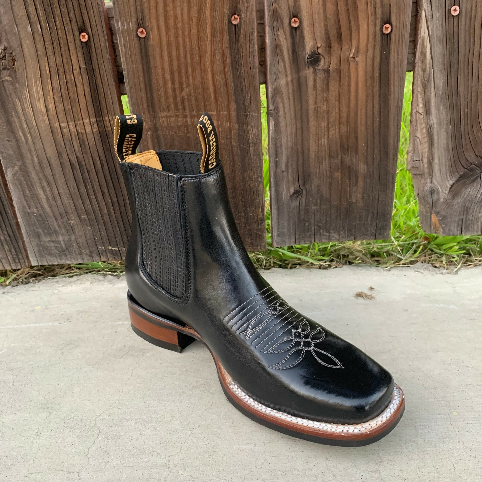 MEXICAN BOTINES MENS BOTIN COWBOY LEATHER RODEO SLIP ON ANKLE SQUARE TOE BOOTS