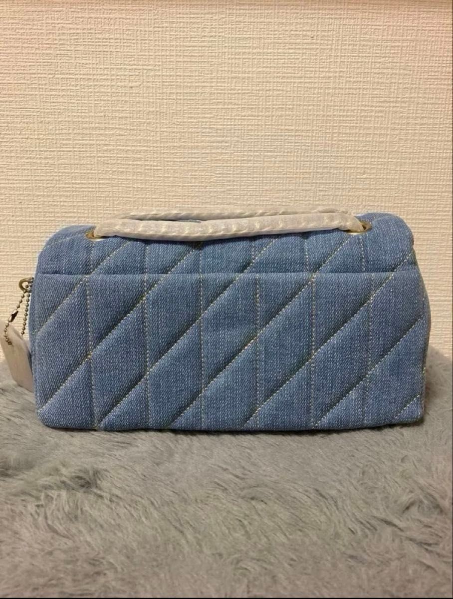 COACH Tabby 26 CR704 Denim Quilted Shoulder Bag Chain Strap Hardware Indigo