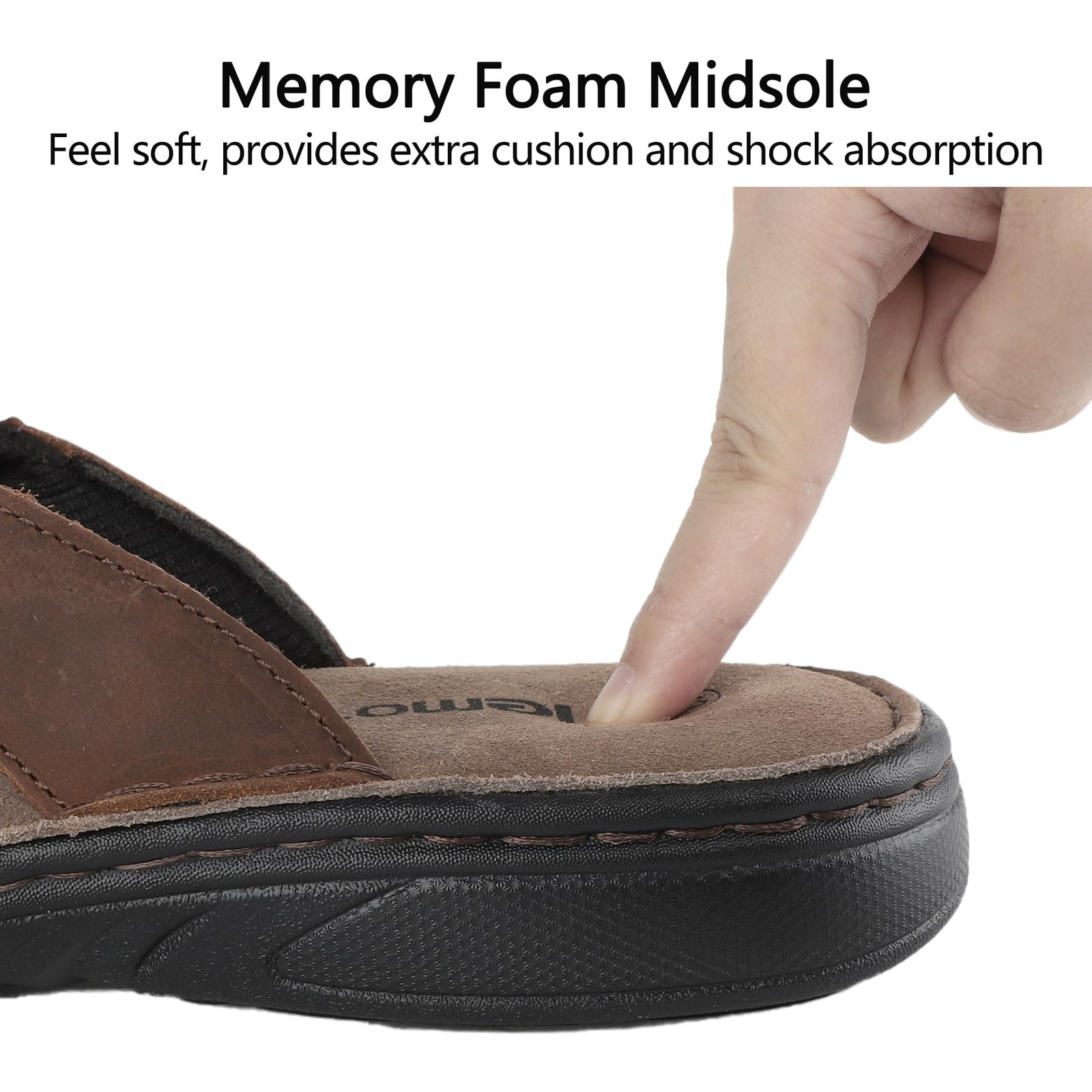 Mens Leather Slide Sandals Memory Foam Footbed Casual Walking Cushioning Slip On