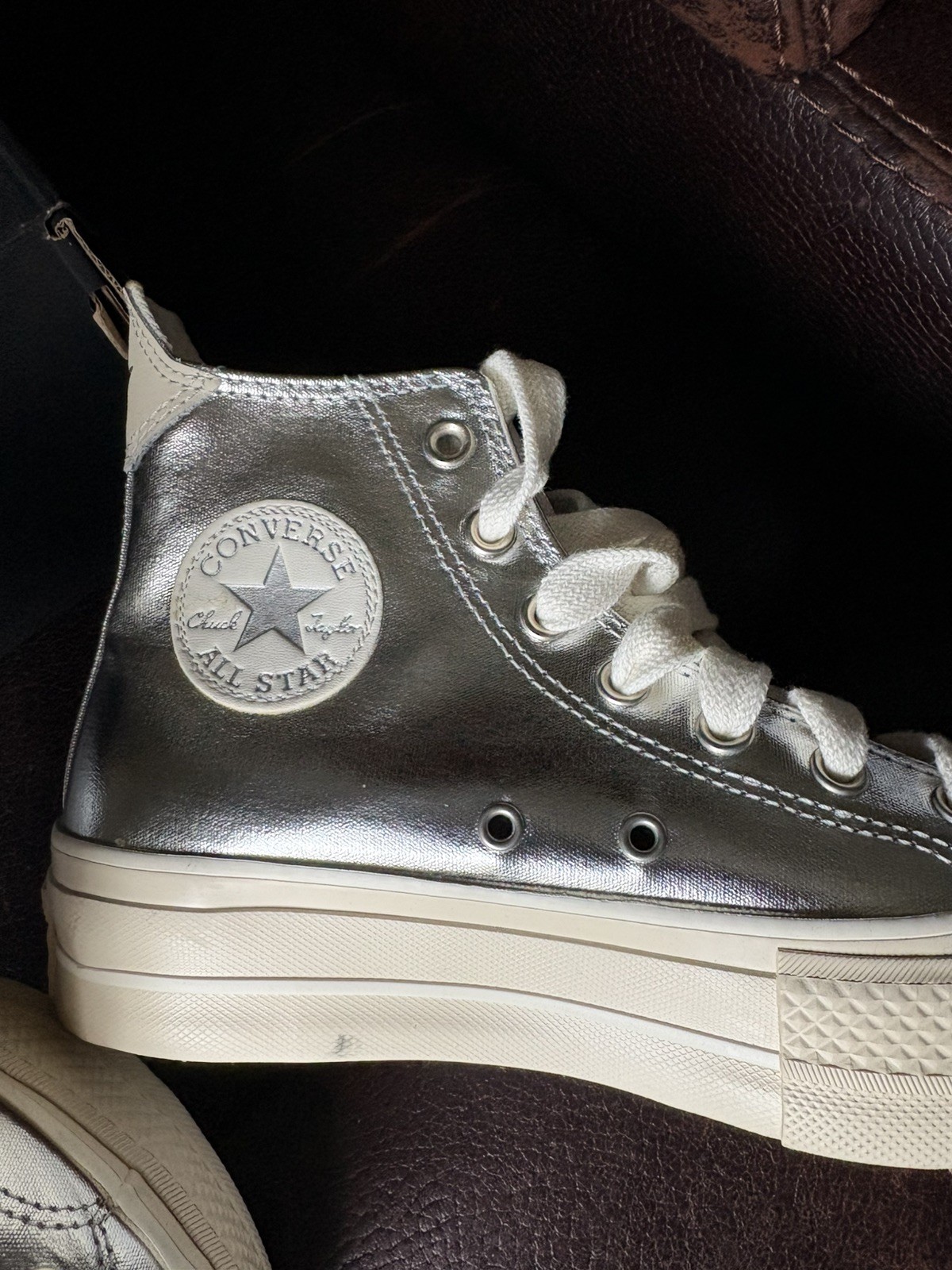 NEW Converse Chuck Taylor AS Metallic Platform Hi, Sz 6.5 Silver/Ivory Women