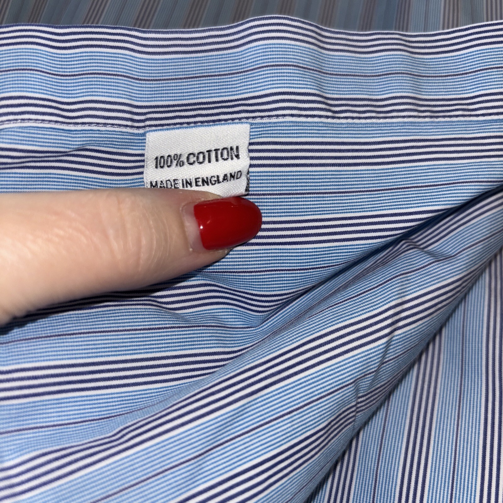 Turnbull & Asser Shirt Classic Blue White Stripe Double Cuff Cotton 19” 48cm