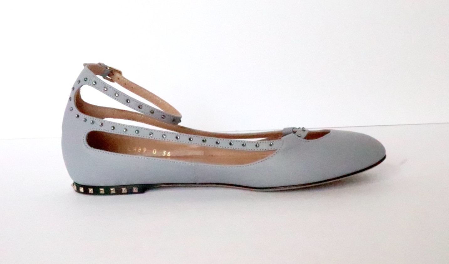 NIB Valentino Stardust Babe Ballerina Rockstar pale blue/grey round toe flats 36