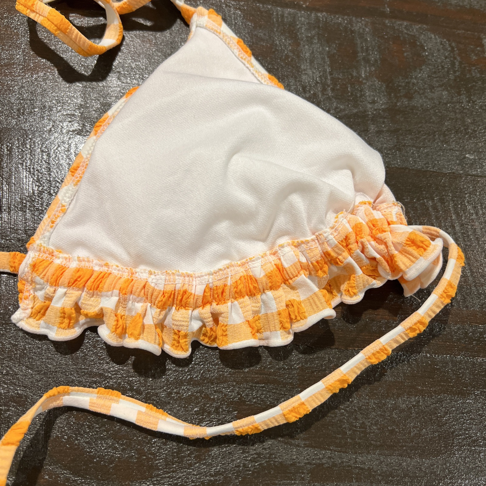 Women’s Ruffle Halter Triangle String Bikini Top Wild Fable Orange Gingham XS