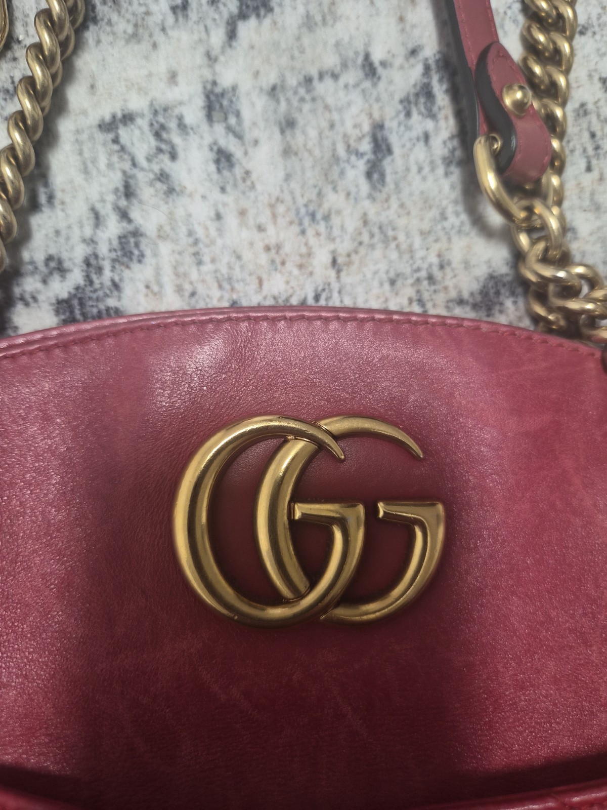 Gucci Marmont Shoulder Bag Red Matelasse Chevron Leather
