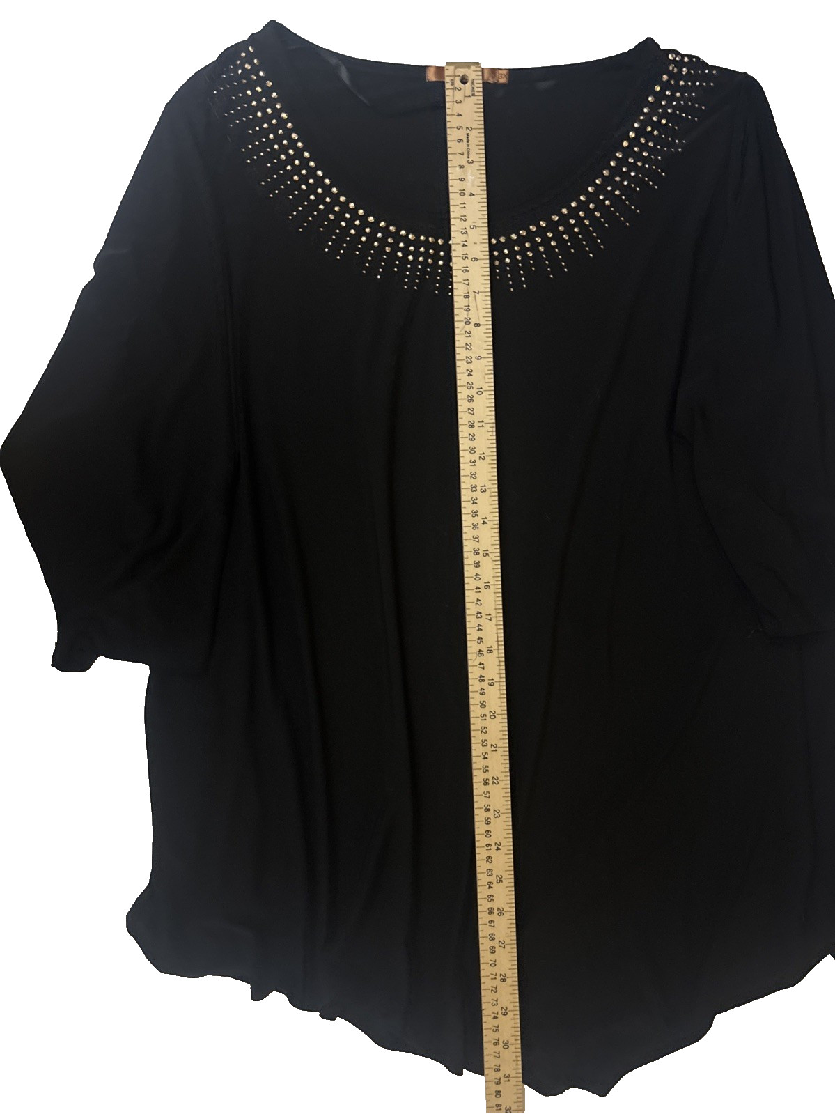 Baldini Womens Black Beaded Neckline 3/4 Sleeve Top Plus Size 3X