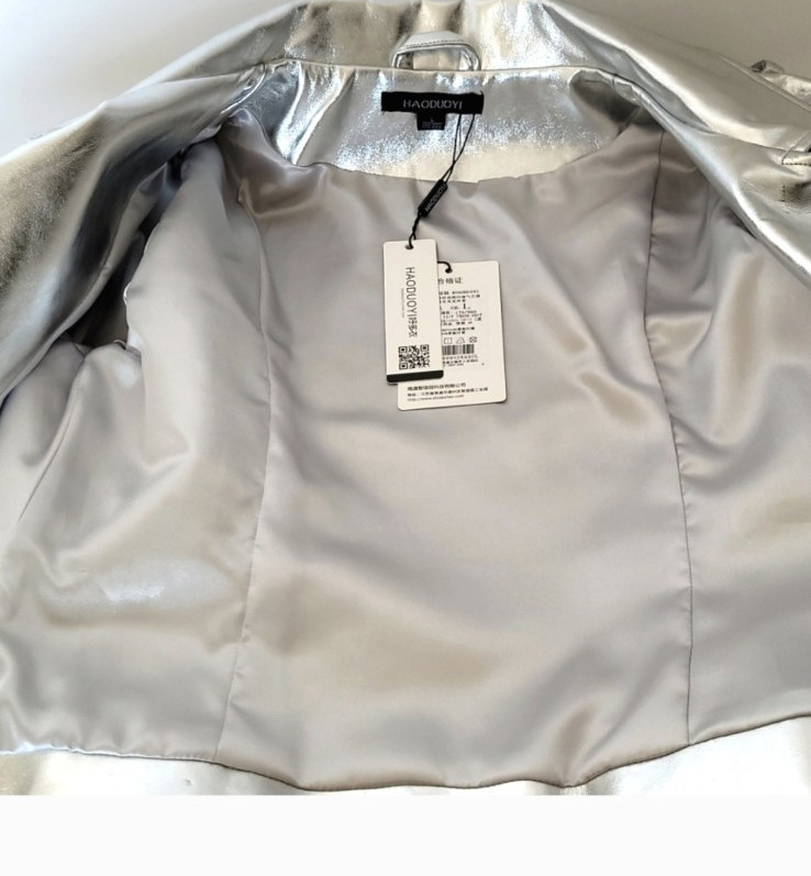 HAODUOYI Women’s Silver Jacket with Zipper cuffs Large