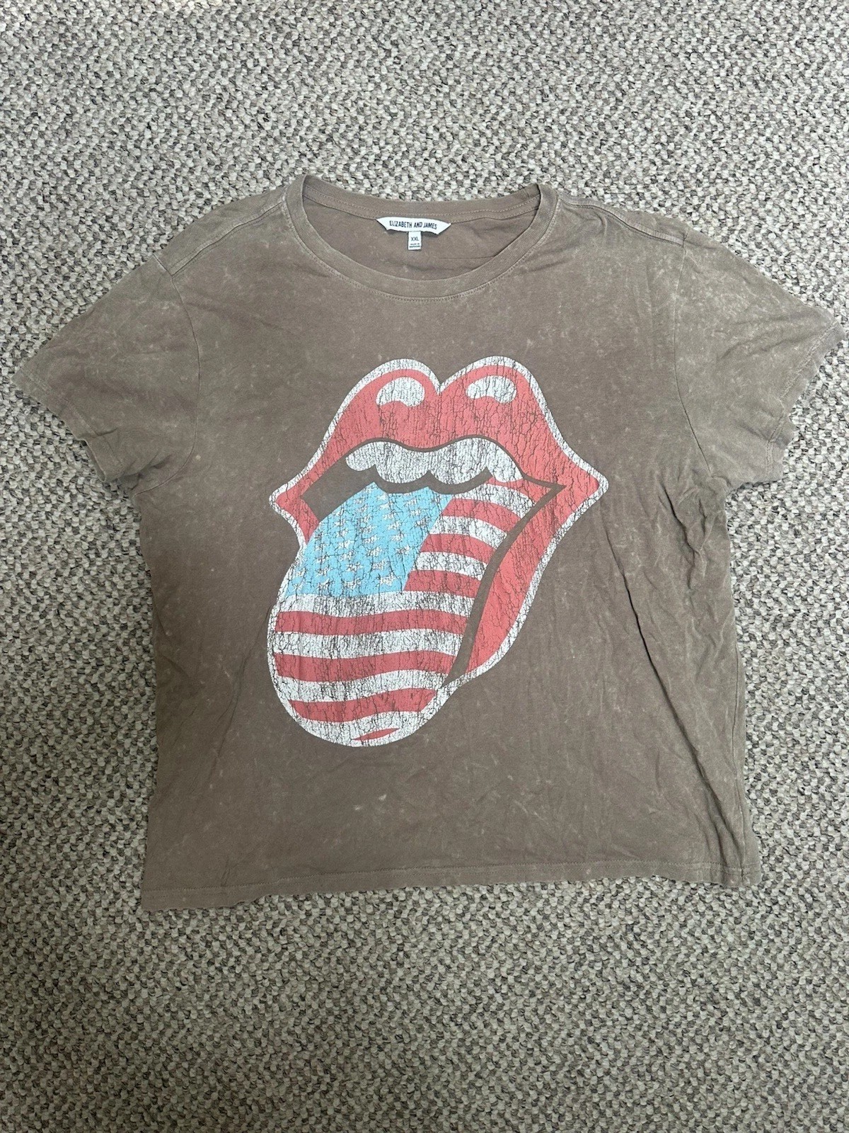 Elizabeth And James Brown Acid Wash Rolling Stones USA Short Sleeve Shirt XXL