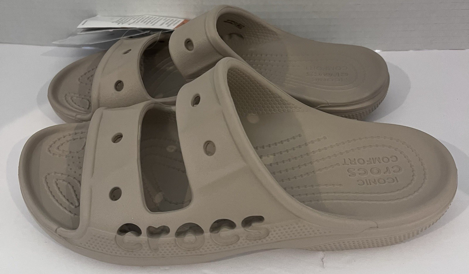 Crocs Baya Two-Strap Slide Cobblestone 207627-2V3 unisex sandals M 6 W 8 NEW
