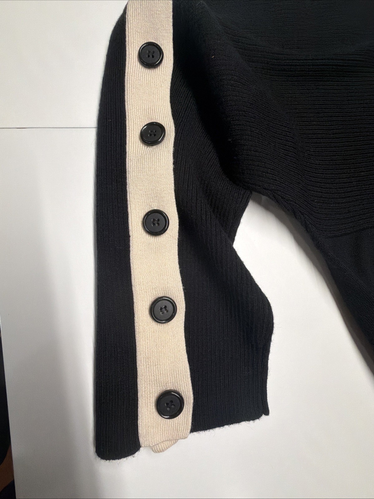 Gwen Stefani L.A.M.B. sweater Black With White Trim And Black Buttons
