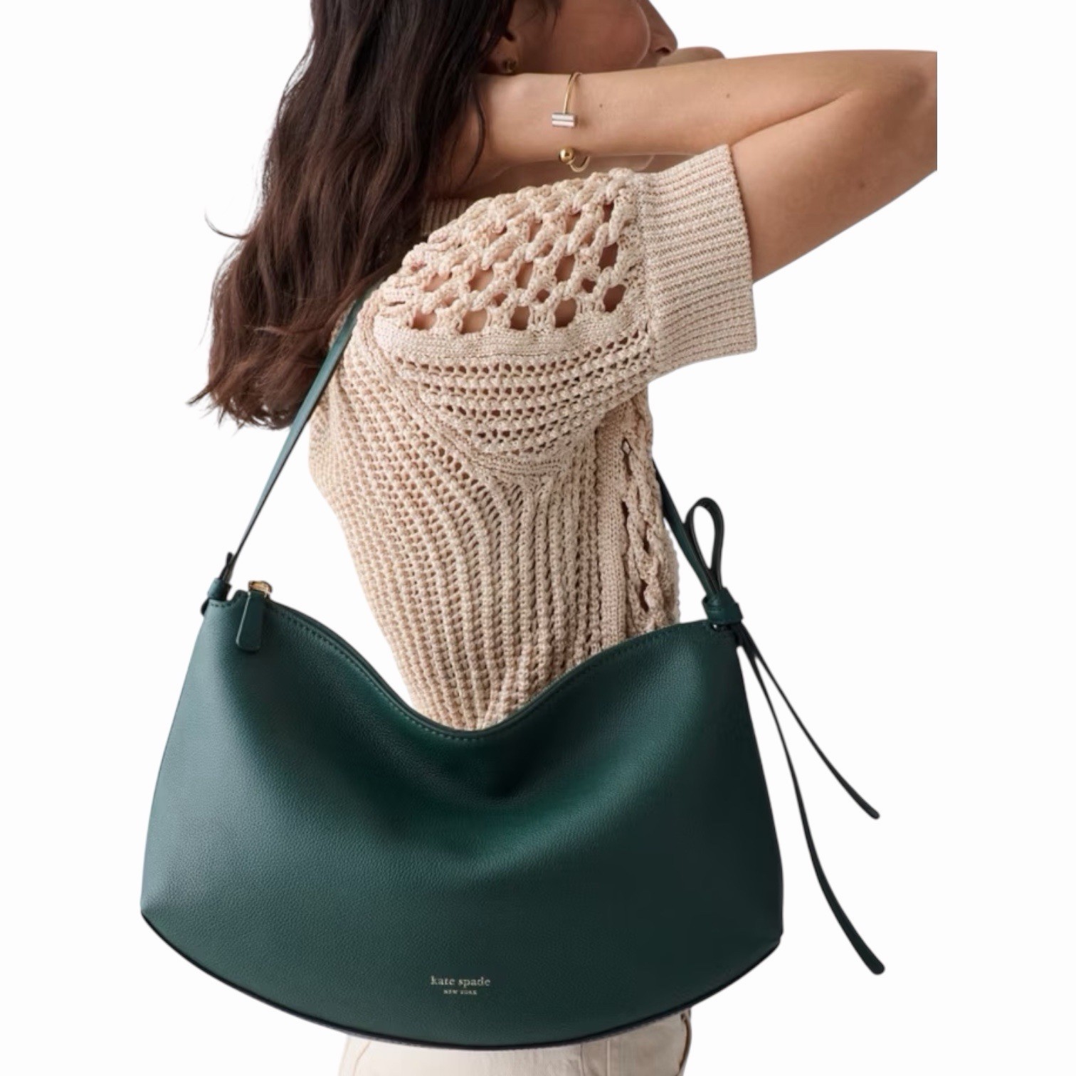 Kate Spade Loop Large Shoulder Bag Pebble Leather Midnight Green Women