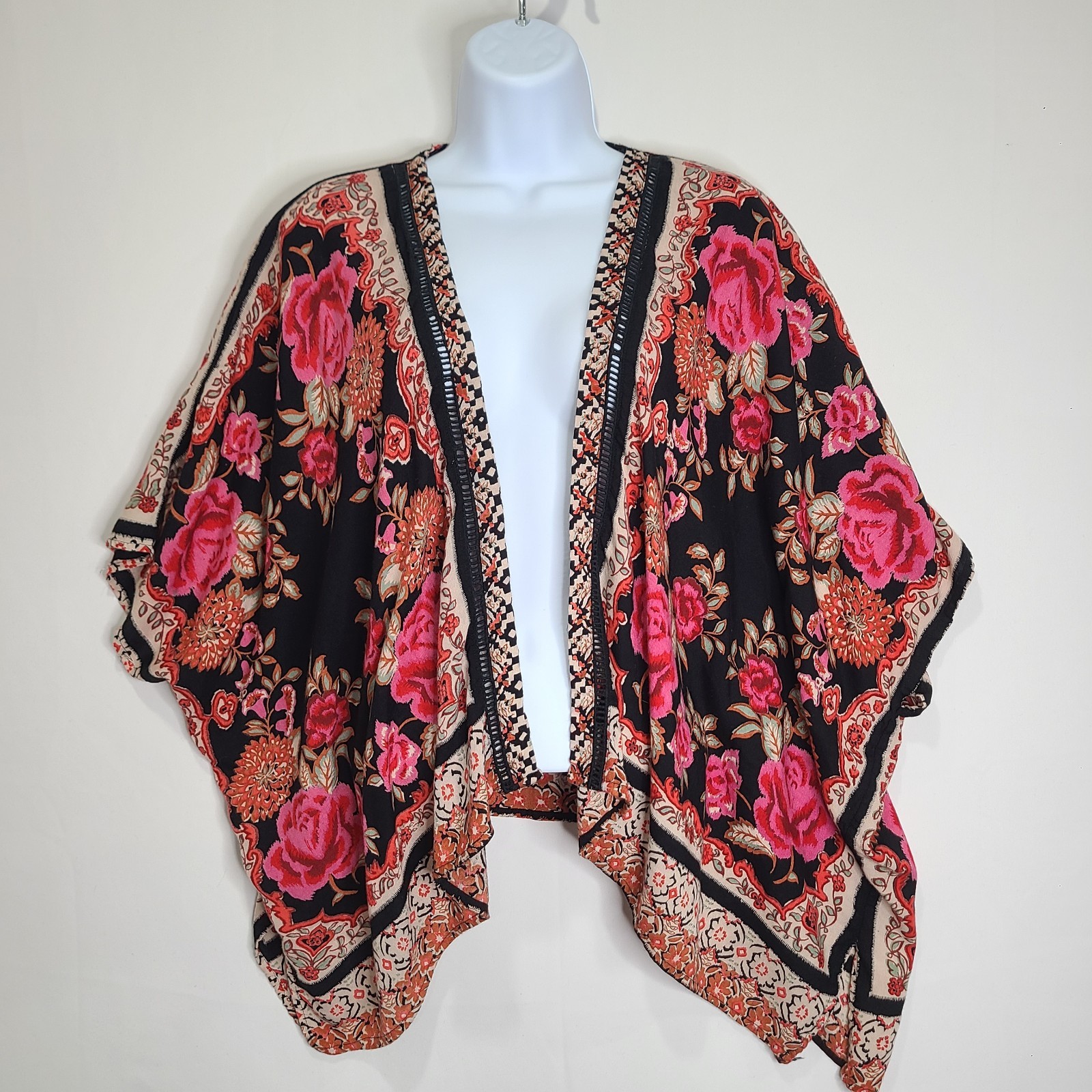 Vtg 90s Y2K Angie Colorful Lightweight Oversized Relaxed Shawl Roses Floral Lg