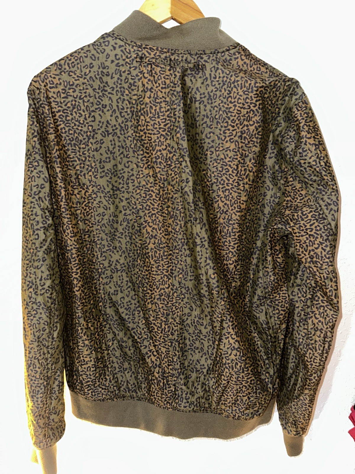 AllSaints Bassett Reversible Bomber Jacket Leopard Print Full Zip Pockets EUC