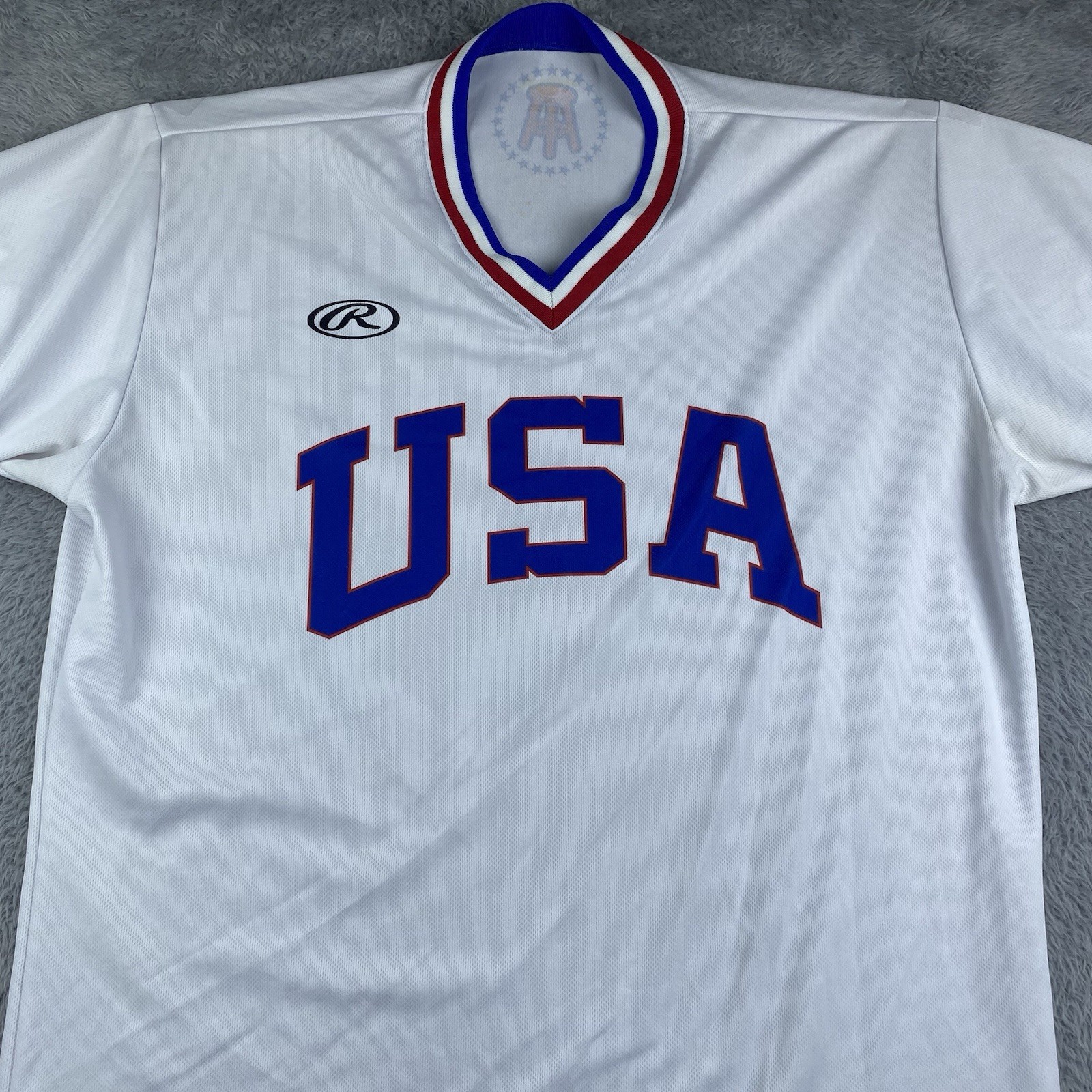 Barstool Sports USA Rawlings Jersey Mens XL White V-Neck Shirt
