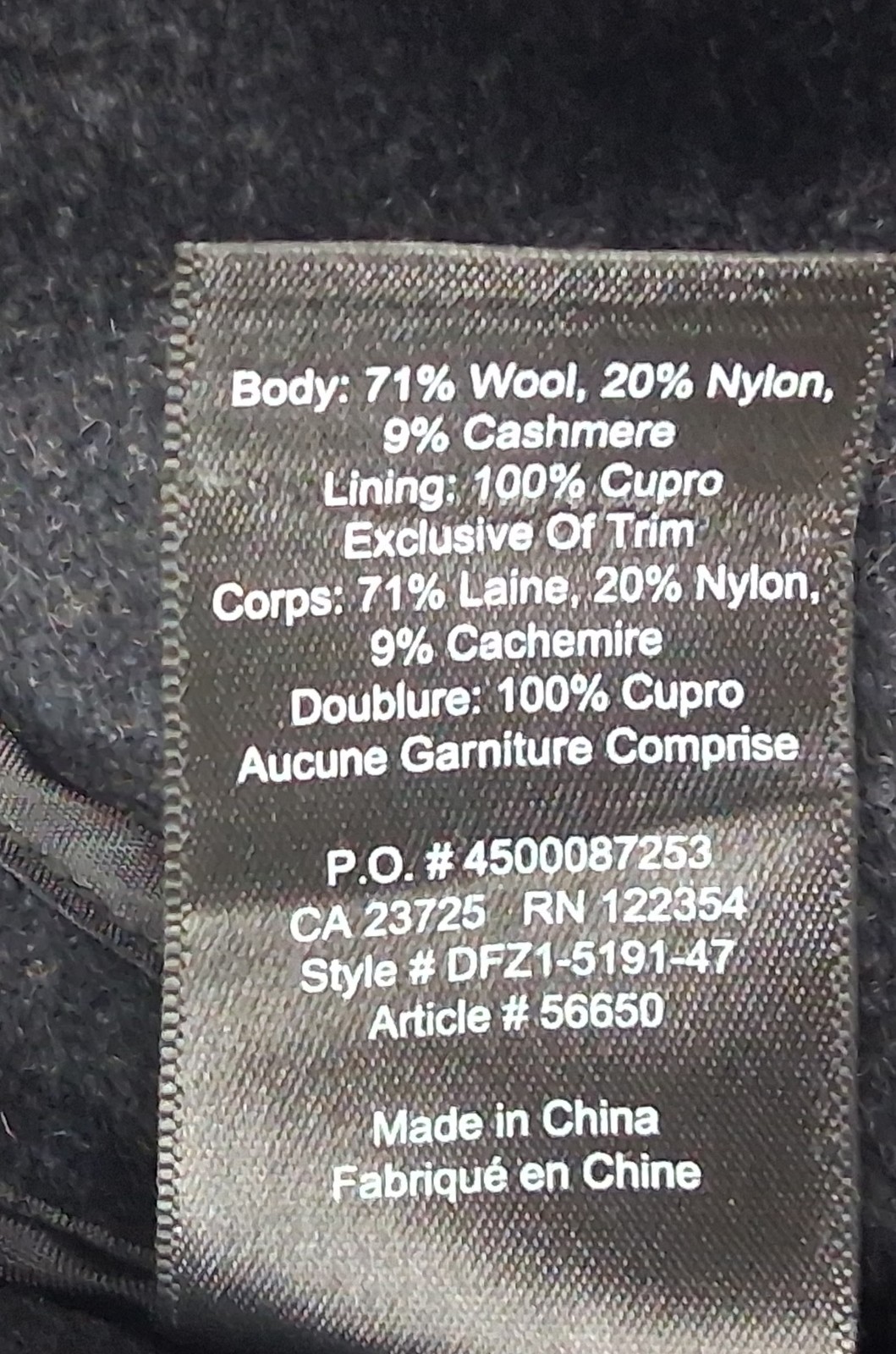 Aritzia BABATON Stedman Unlined Dark Grey Virgin Wool Blend Classic Coat, Size M