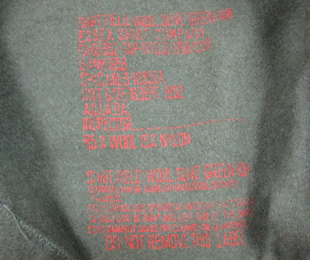 Vintage 50s US Army OG-108 Wool Cold Weather Field Shirt (L) Korean War 1952