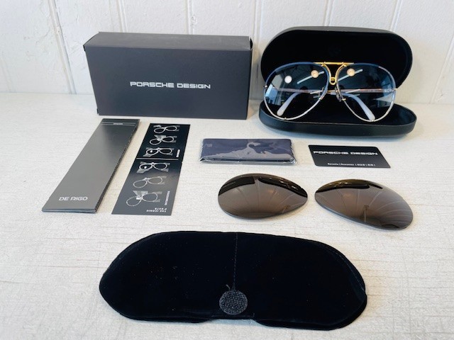 PORSCHE DESIGN P8478 Yellow Gold Frame w 69mm Oversized Blue Lens Aviator $540