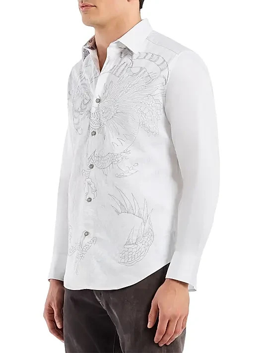 $378 Robert Graham Maelstorm Button Down Embroidery Tiger Dragon Paisley Shirt L