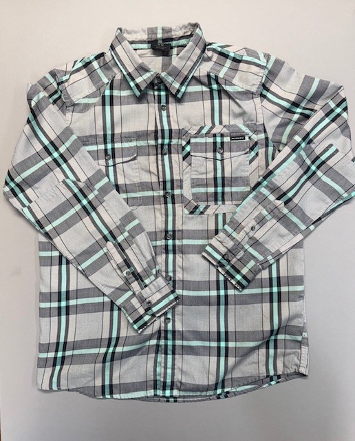 Oakley Shirt Mens Medium Gray Mint Green Plaid Thermogauge Long Sleeve Button-Up