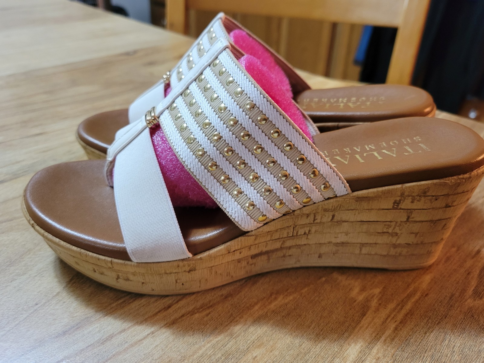 Elastic Stretch Platform Wedge Slide Sandals By Italian Shoemakers Sz 7.5 CLEAN!