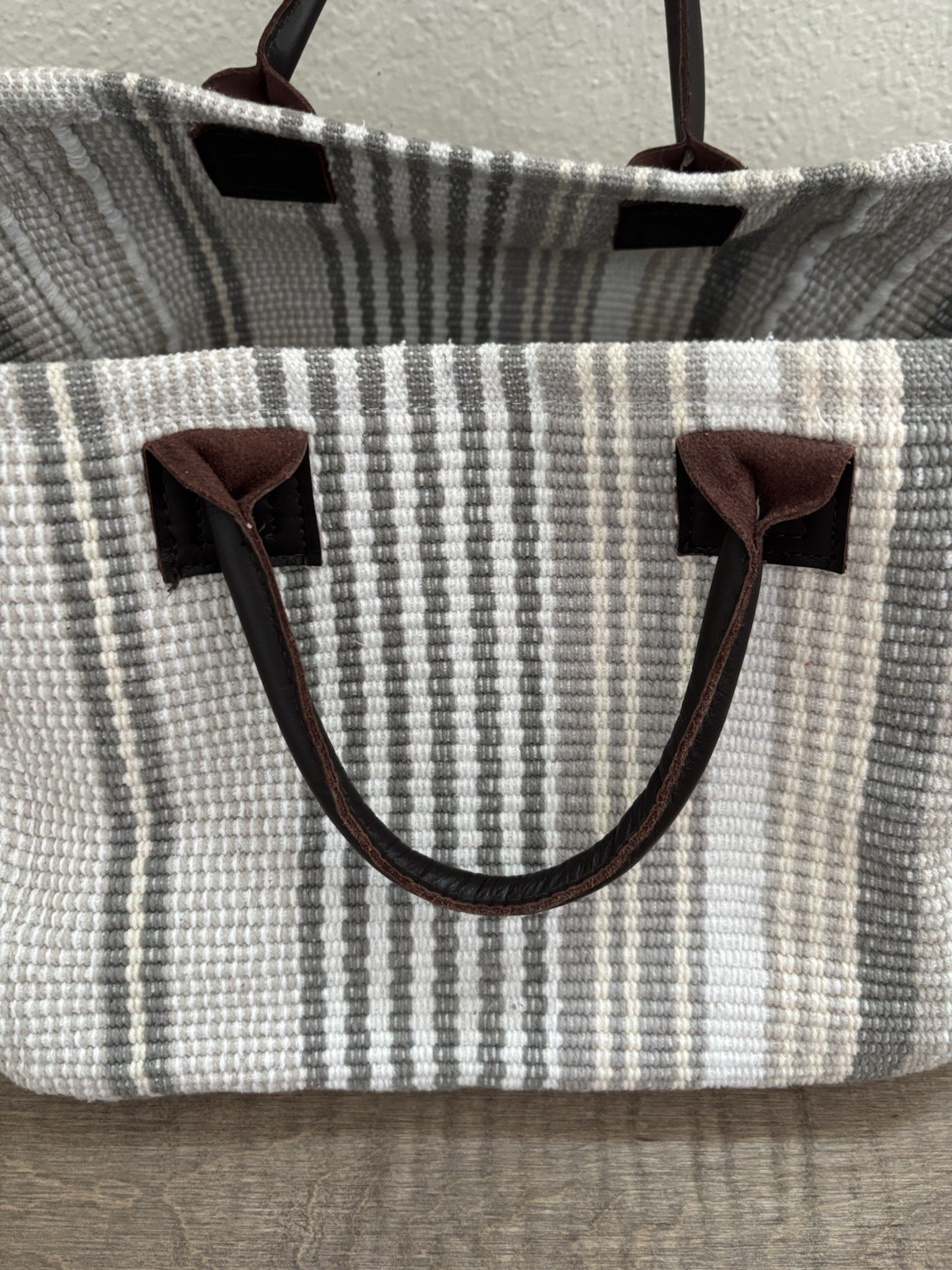 Dash & Albert Handwoven Rug Co. Storage Basket Tote, Leather Handles 100% Cotton