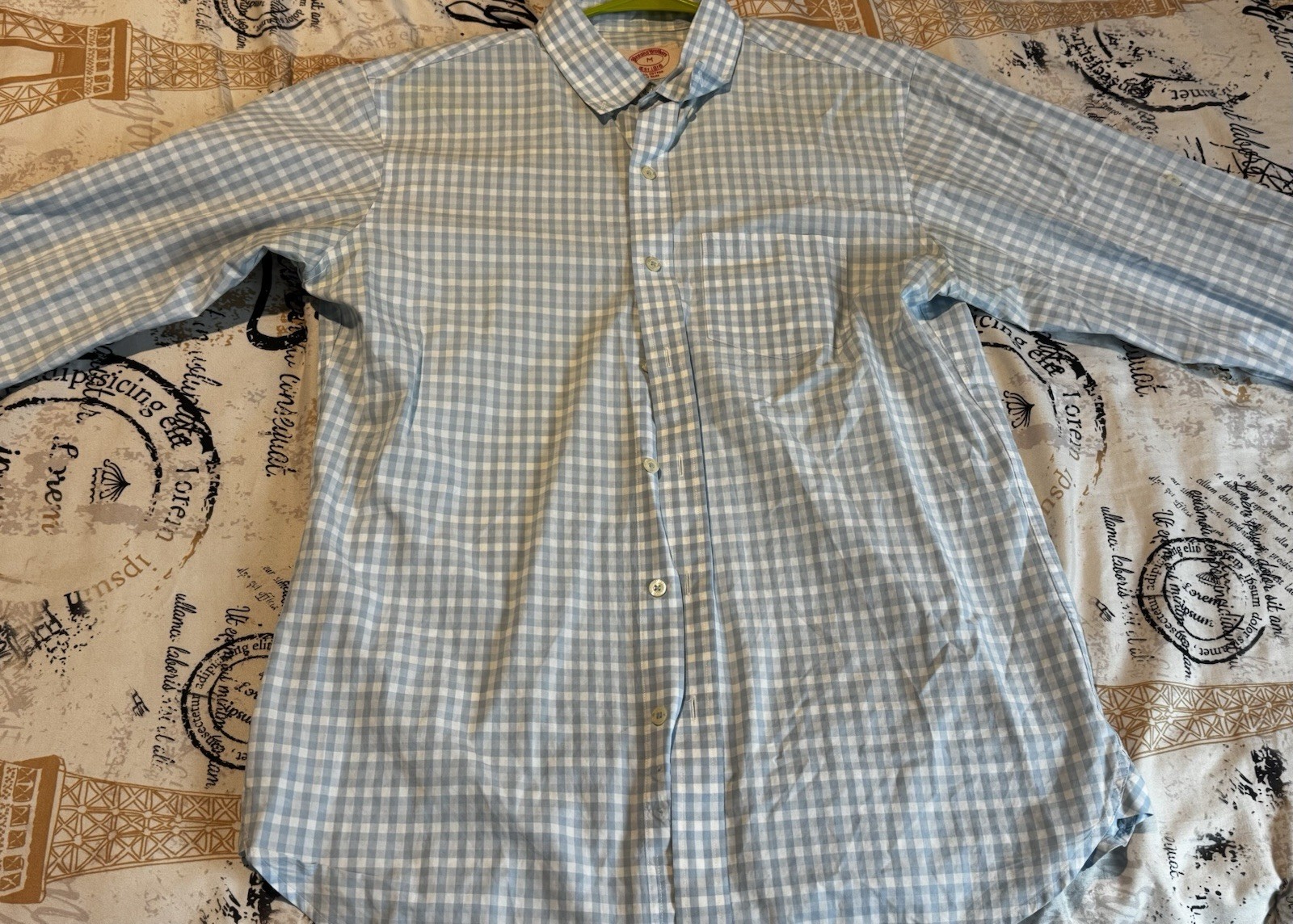 Brooks Brothers X Slim Medium Blue White Gingham Check Cotton Dress Shirt Men