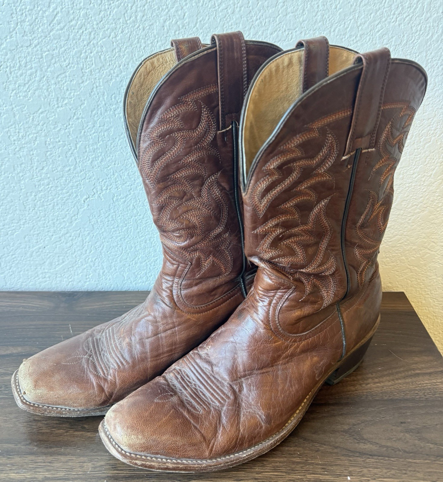 Moon Shine Spirit Men’s Cowboy Boots Brown Leather Size 12D Made In Mexico
