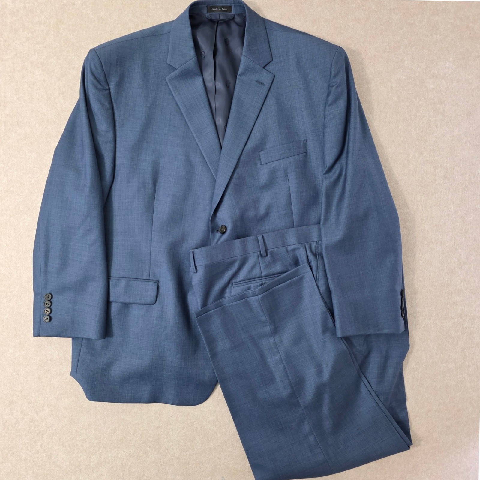 Lauren Ralph Lauren 48S Blue Sharkskin Wool Suit 44″ Waist 26″ Inseam Tailored