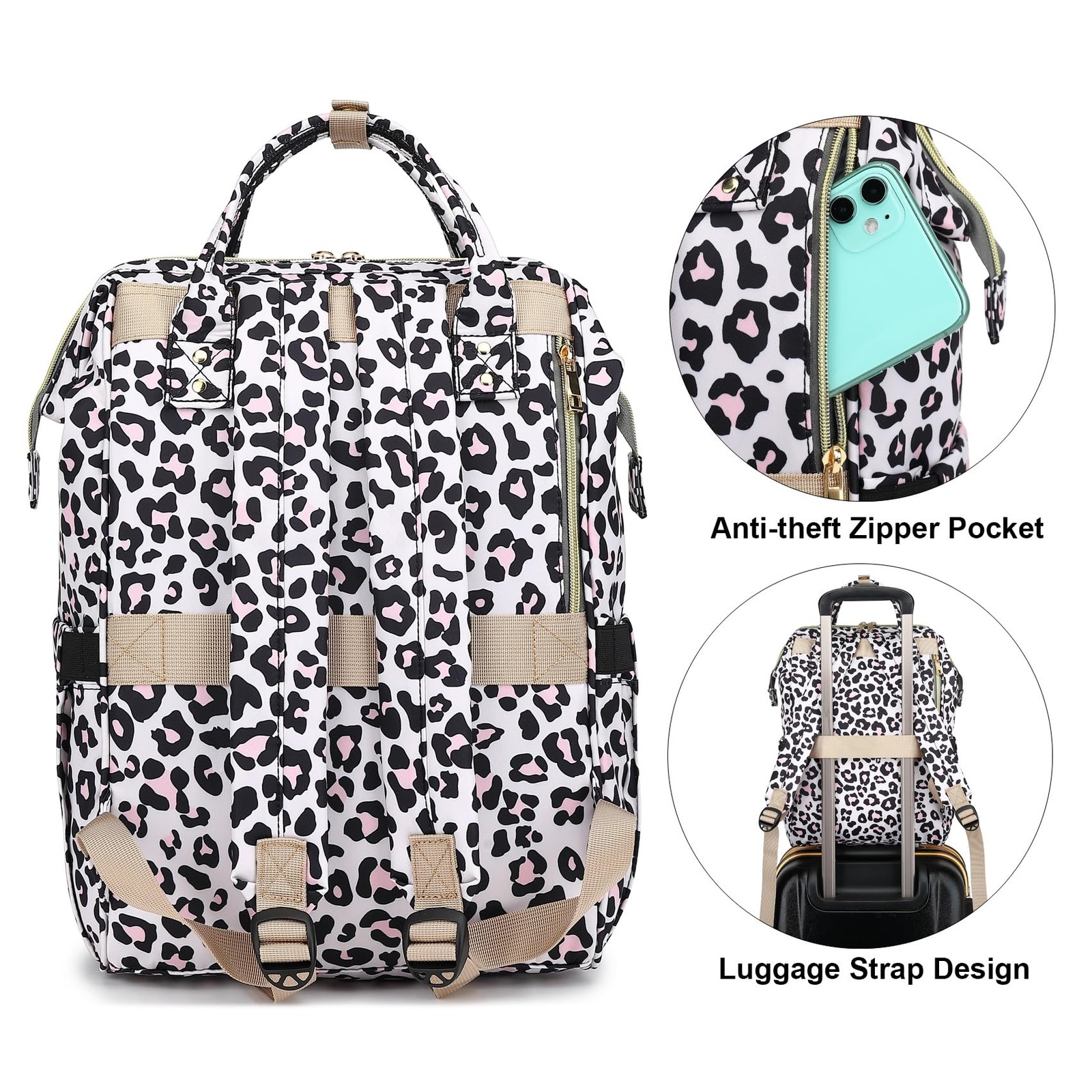 Leopard Laptop Backpack College School Nurse Travel Casual Fits 15.6 Inch Book