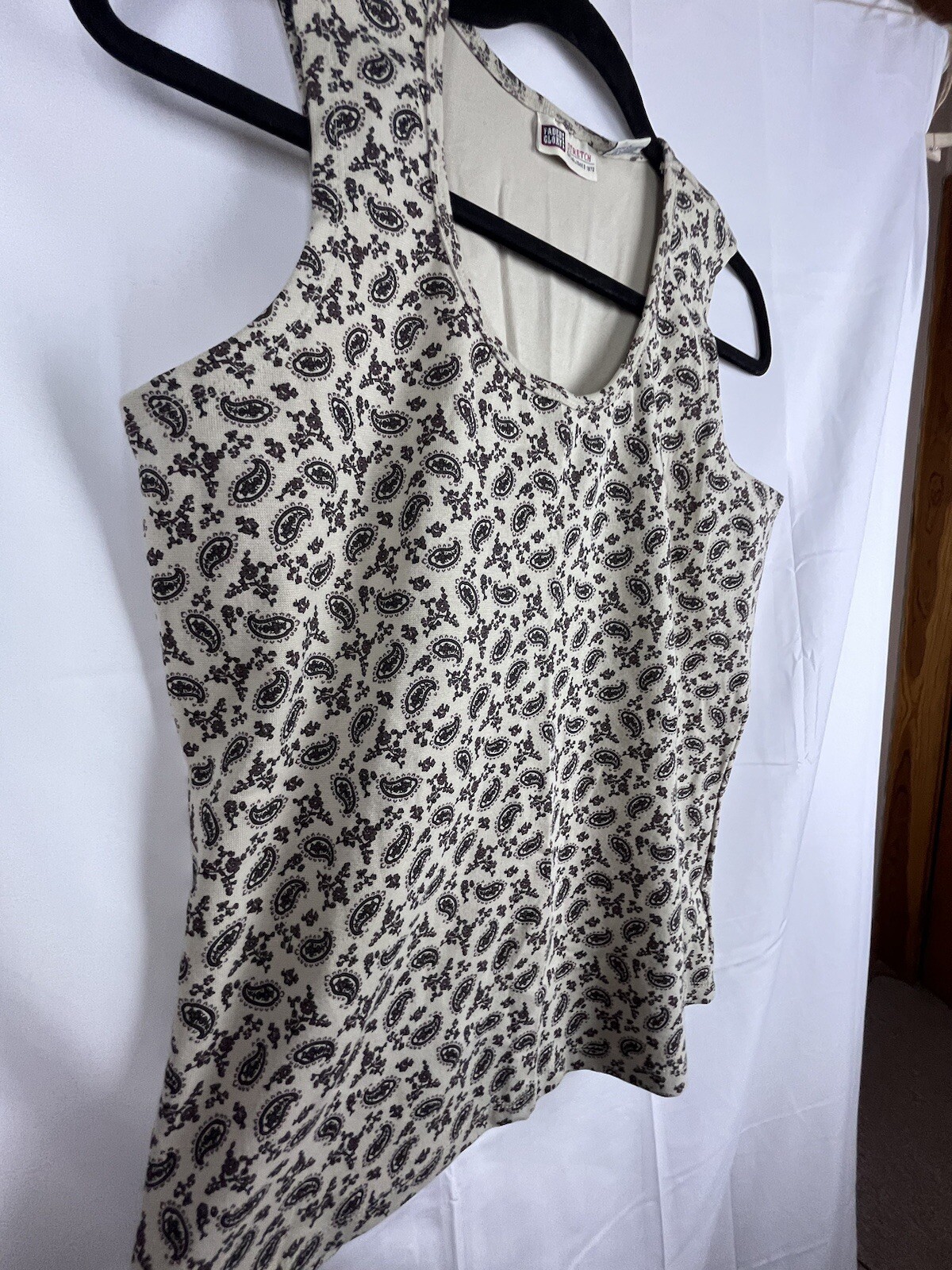 VTG Faded Glory Paisley Tank Top Large Ivory Cream 90s Minimalist Boho Grunge